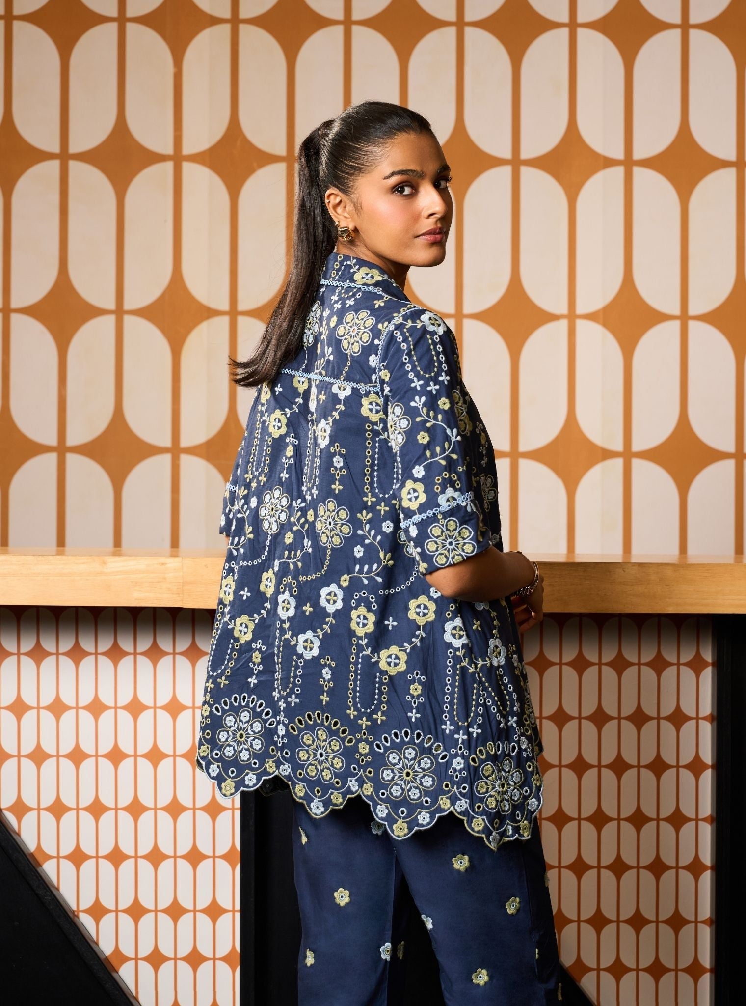 Zahira Cotton Navy Shirt Set