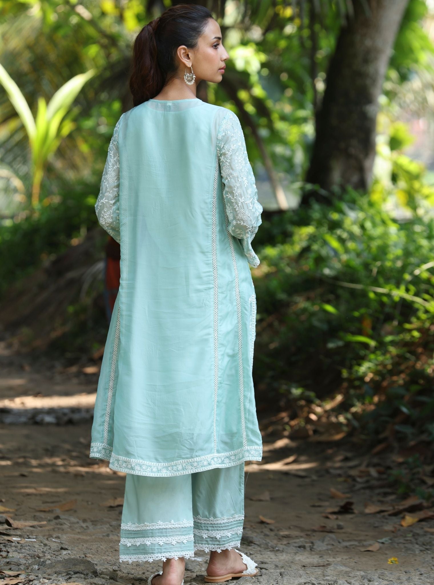 Caara Organza Teal Blue Kurta Set