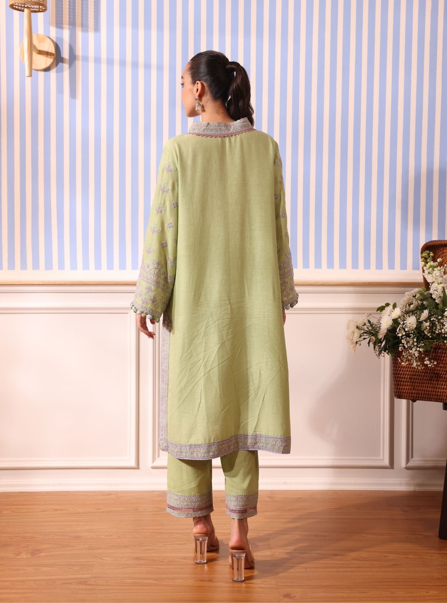 Shileh Linen Green Kurta Set