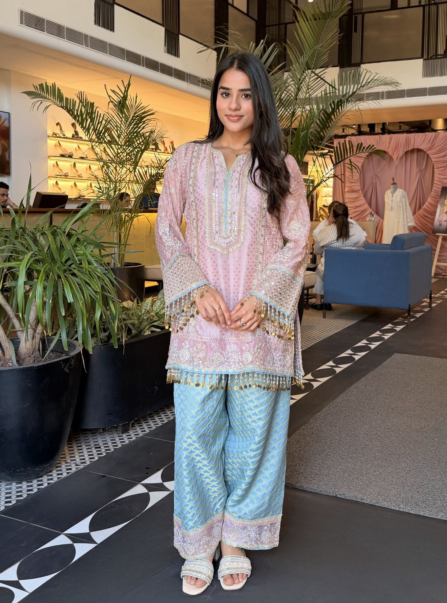 Panchi Banarsi Pink Kurta With Farshi Salwar