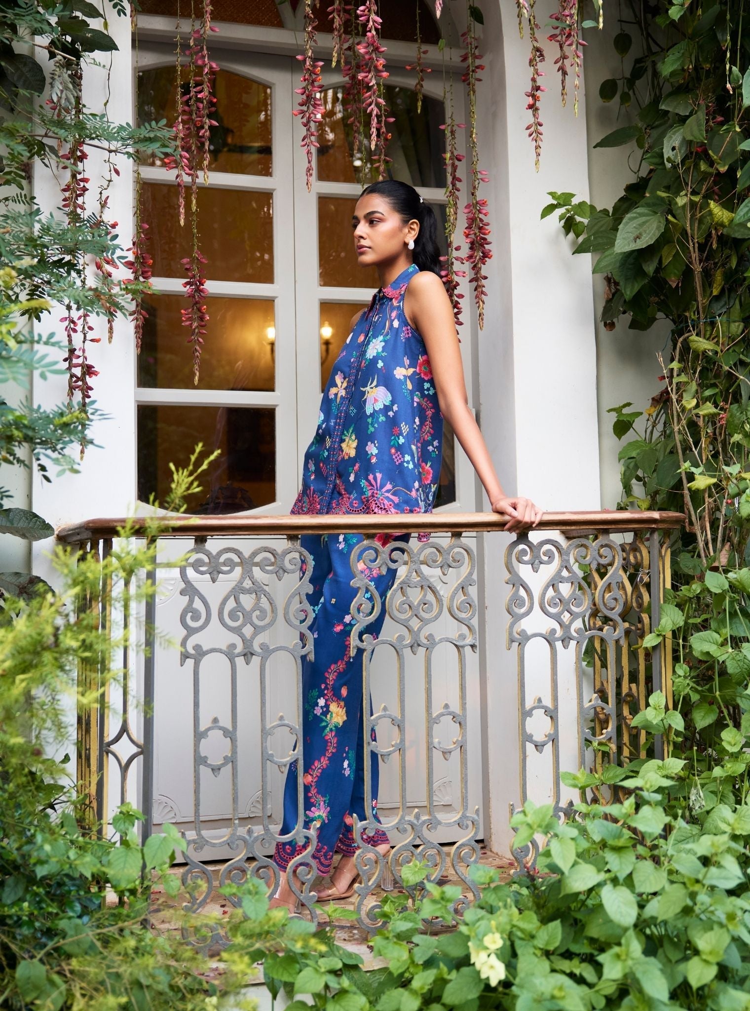 Eshira Linen Printed Navy Co-ord Set
