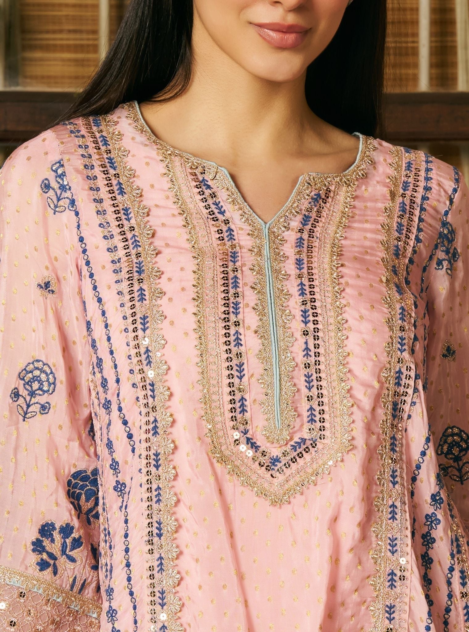 Panchi Banarsi Pink Kurta With Farshi Salwar