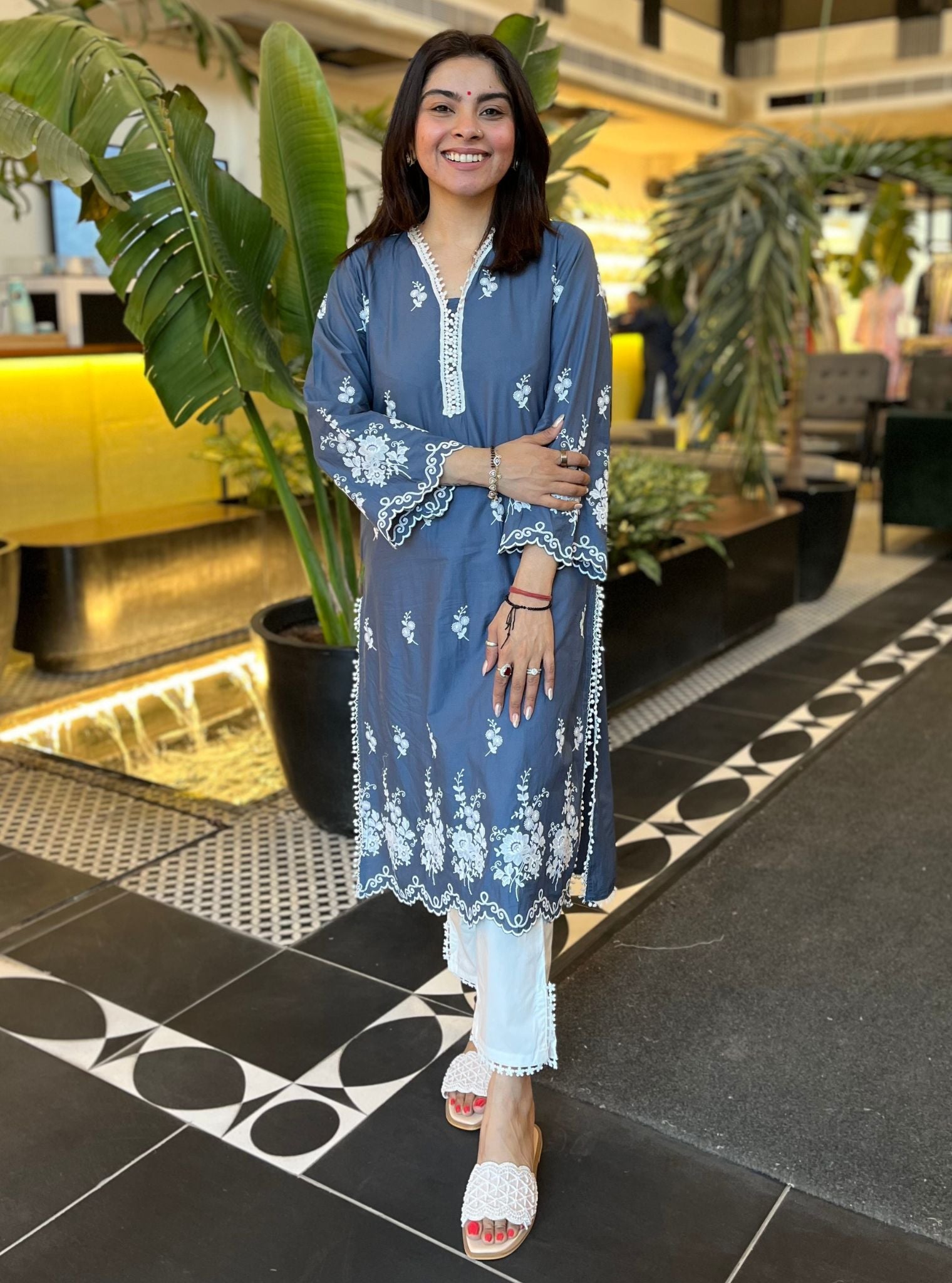 Love Song Supima Cotton Navy Kurta With Slit Pant