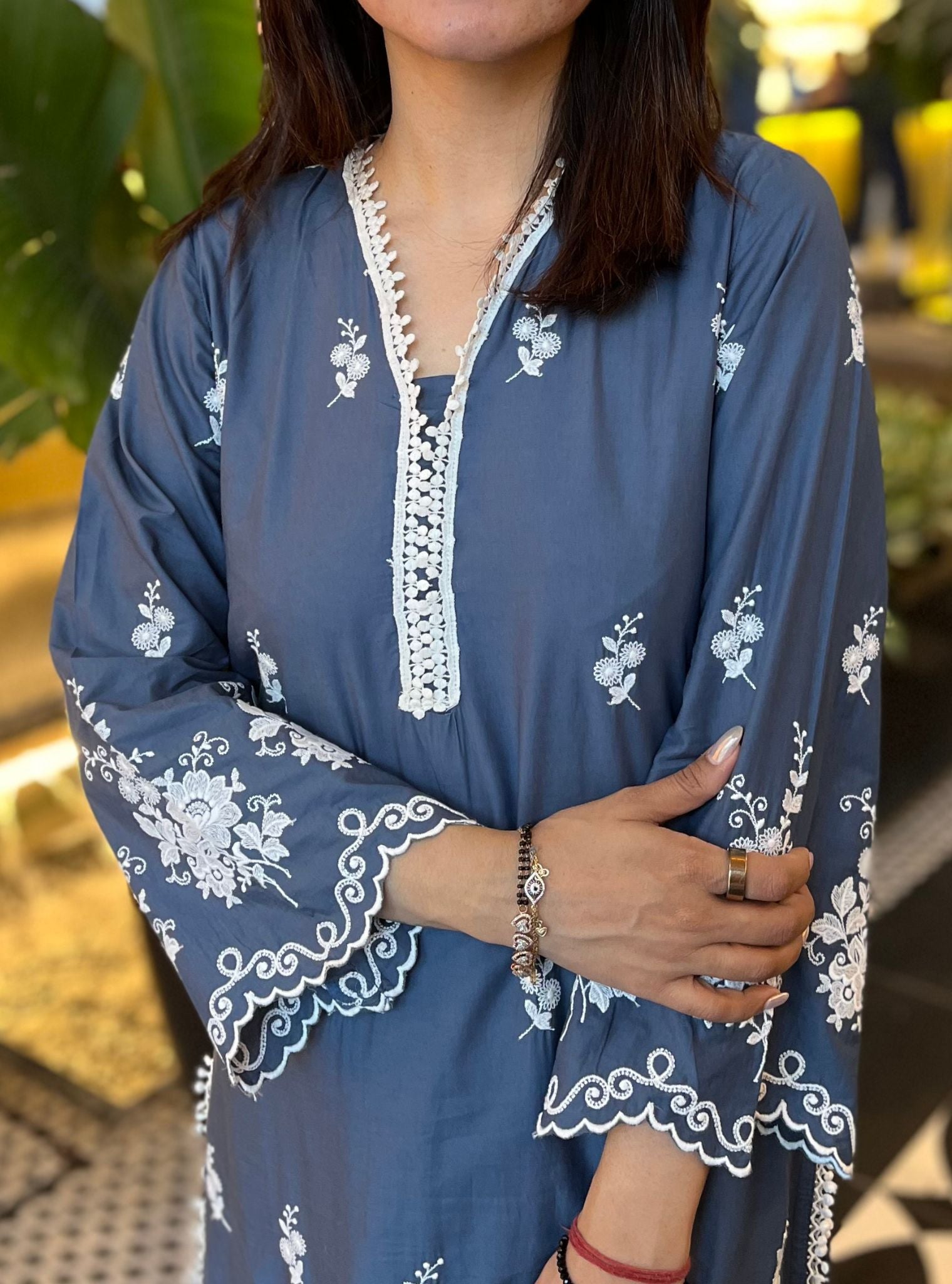 Love Song Supima Cotton Navy Kurta With Slit Pant