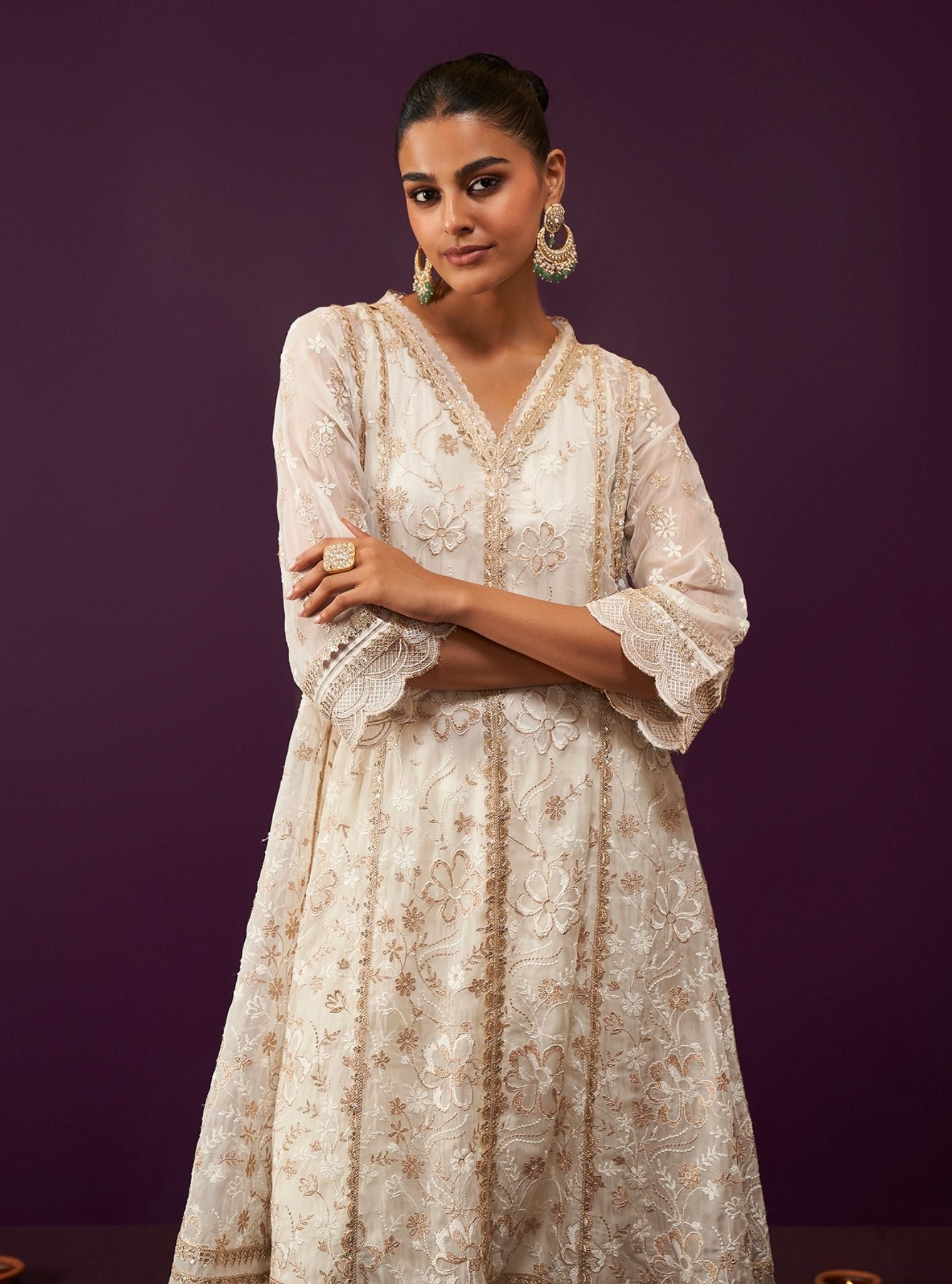 Sirikit Organza Off White Anarkali Kurta Set