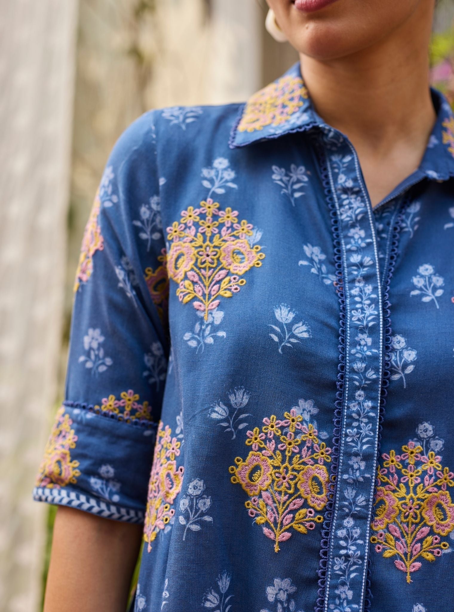 Eera Linen Printed Navy Shirt