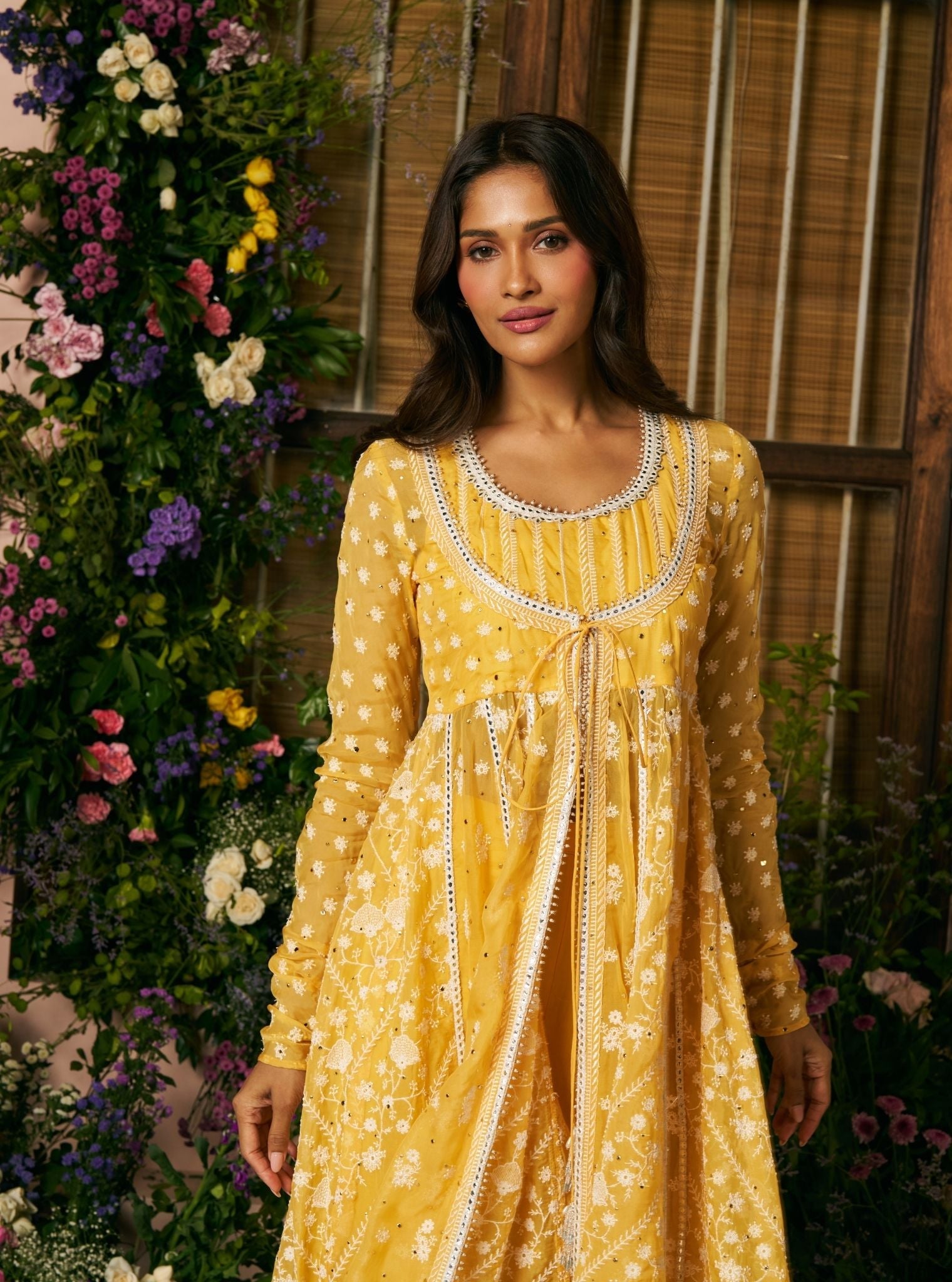Afsana Organza Mustard Anarkali Set