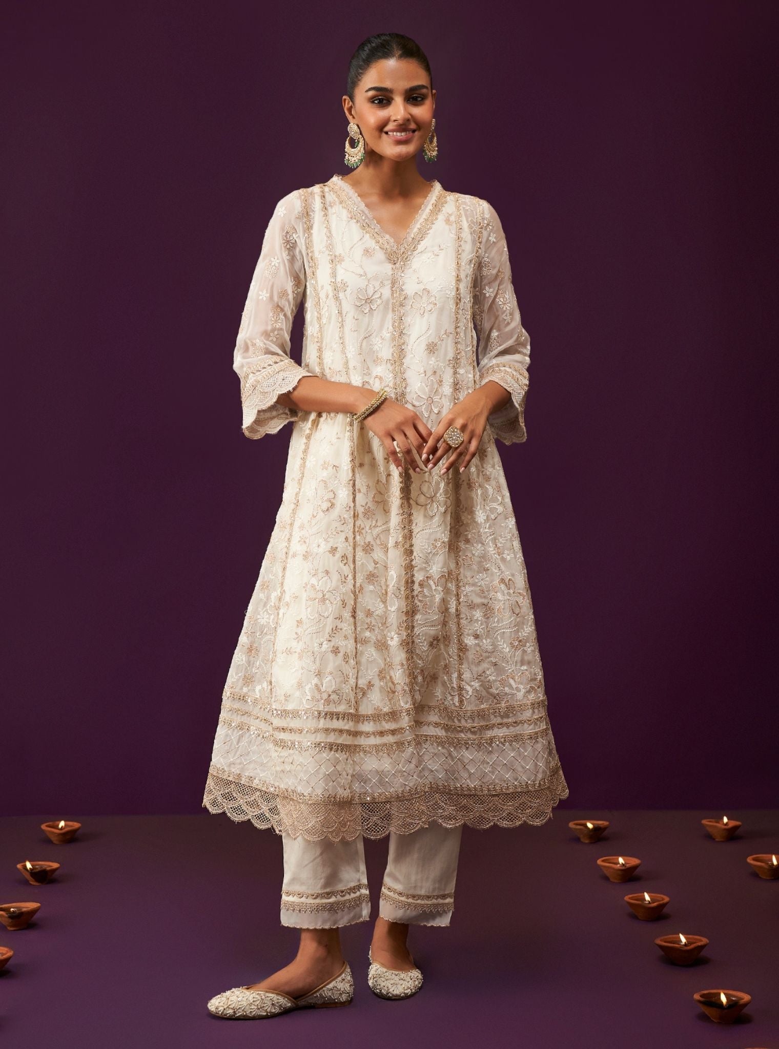 Sirikit Organza Off White Anarkali Kurta Set