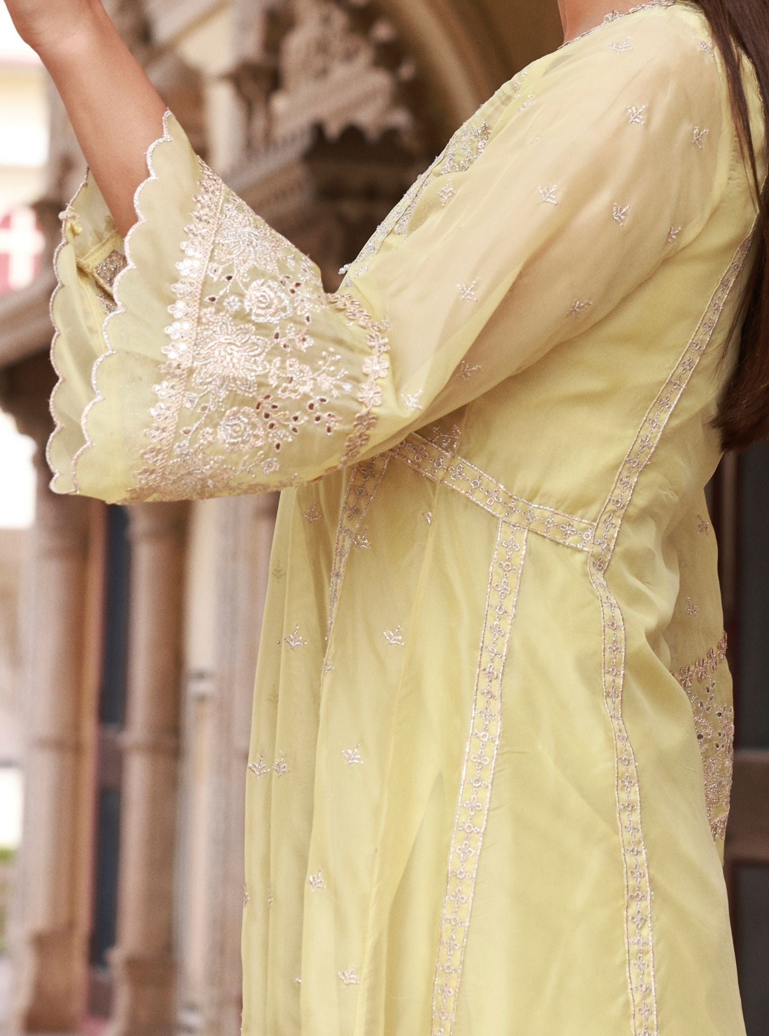 Elusha Organza Lime Kurta Set