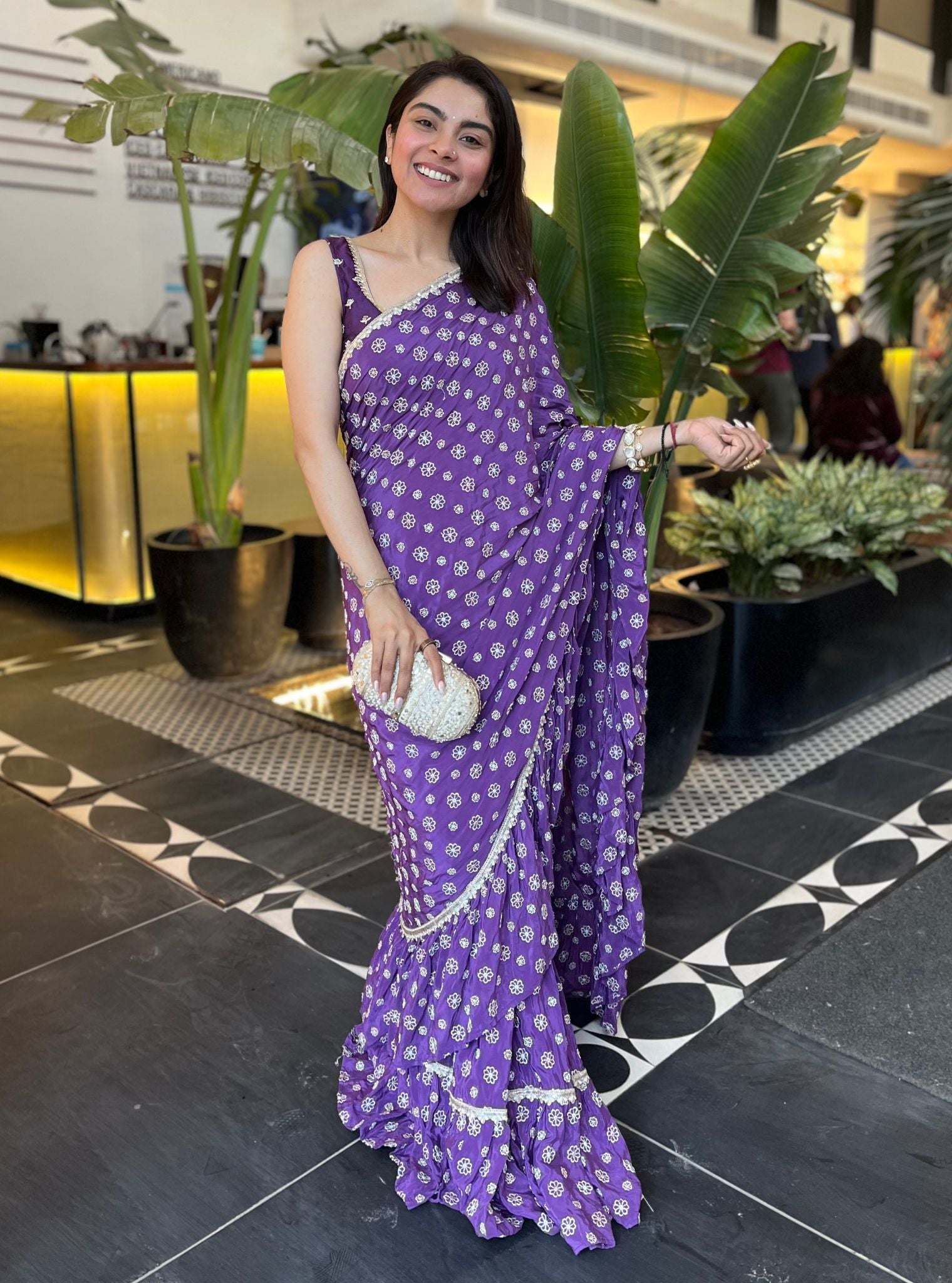 Brahmi Crepe Pre-Stitched Purple Saree