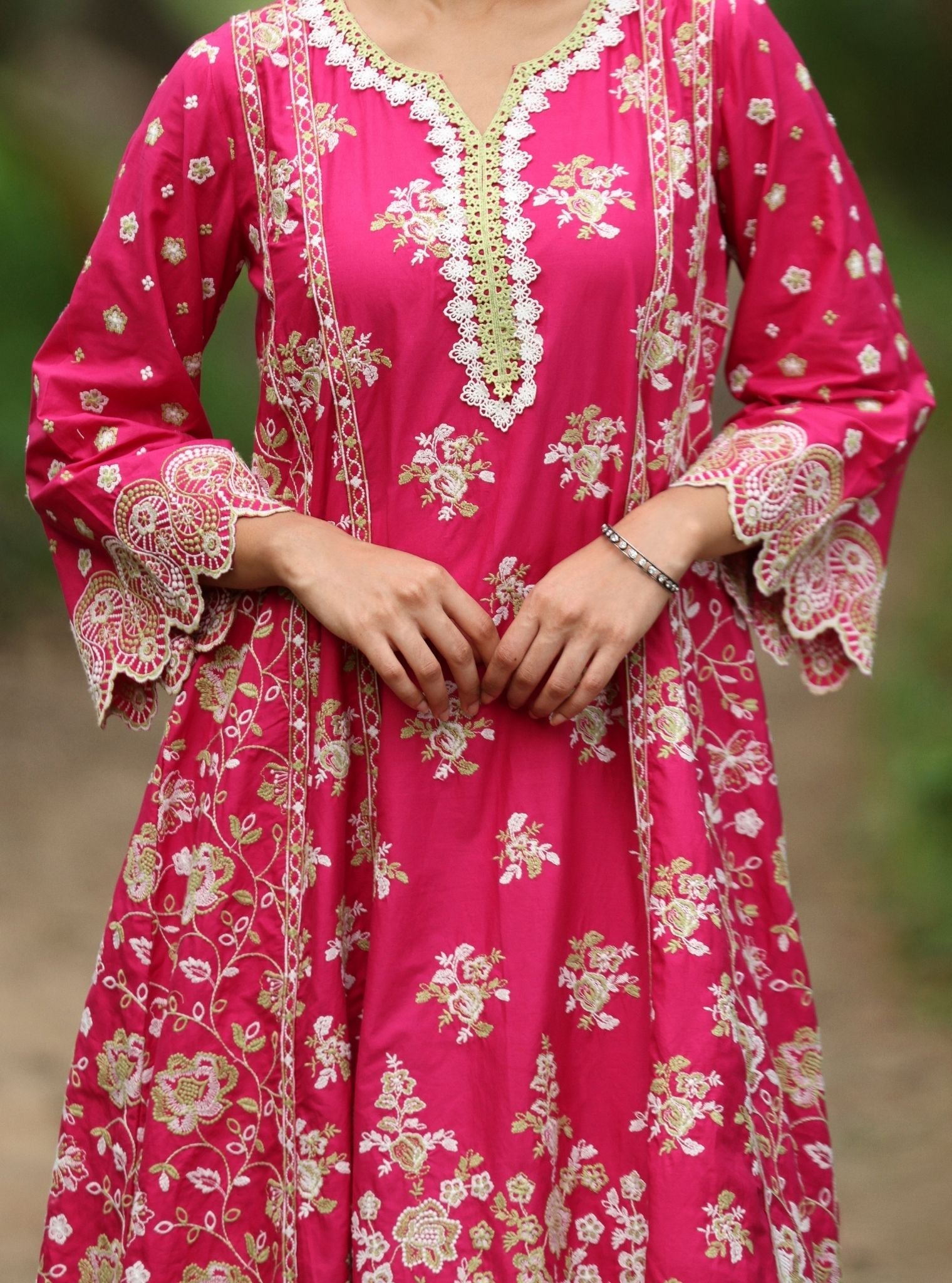 Aavya Supima Cotton Fuschia Anarkali Kurta Set
