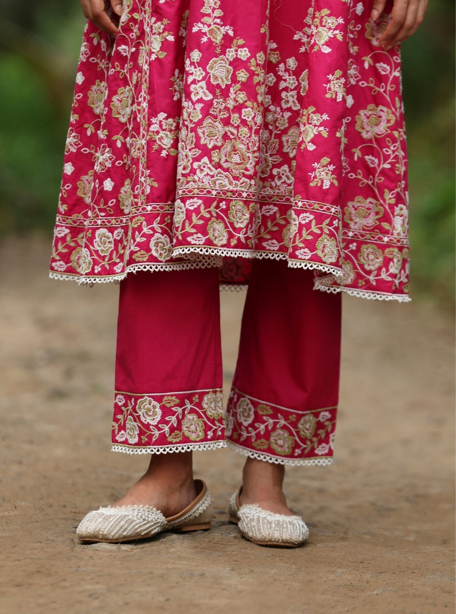 Aavya Supima Cotton Fuschia Anarkali Kurta Set