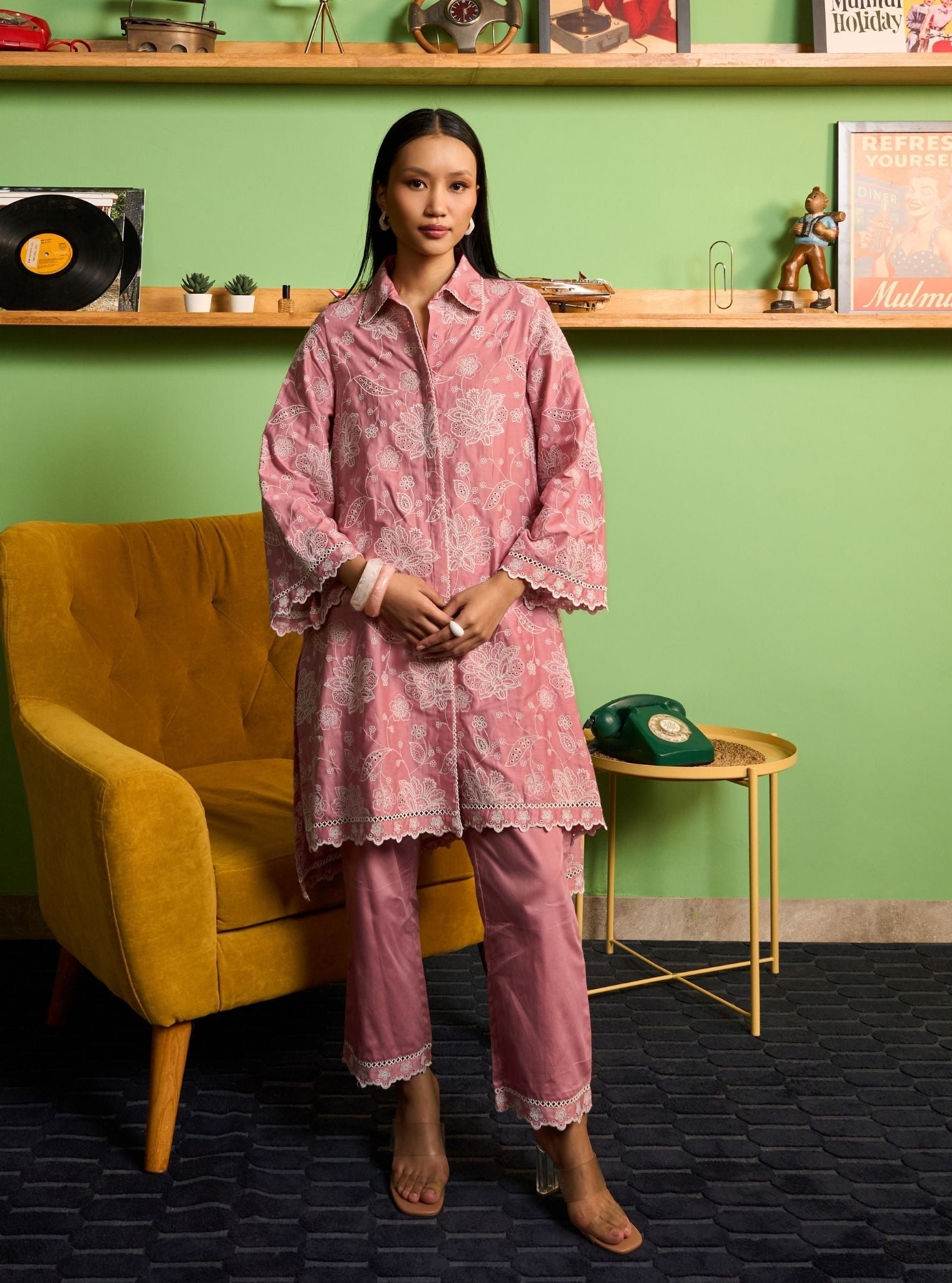 Ziri Pima Satin Onion Pink Kurta Shirt Set