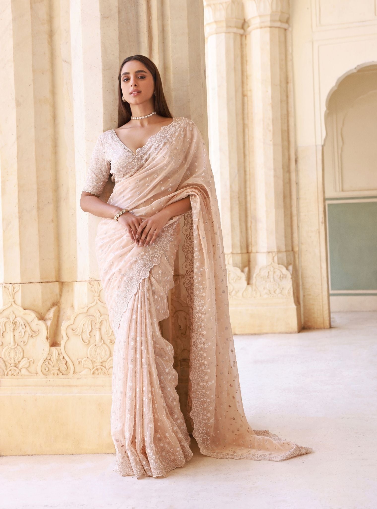 Ahlira Beige Organza Saree