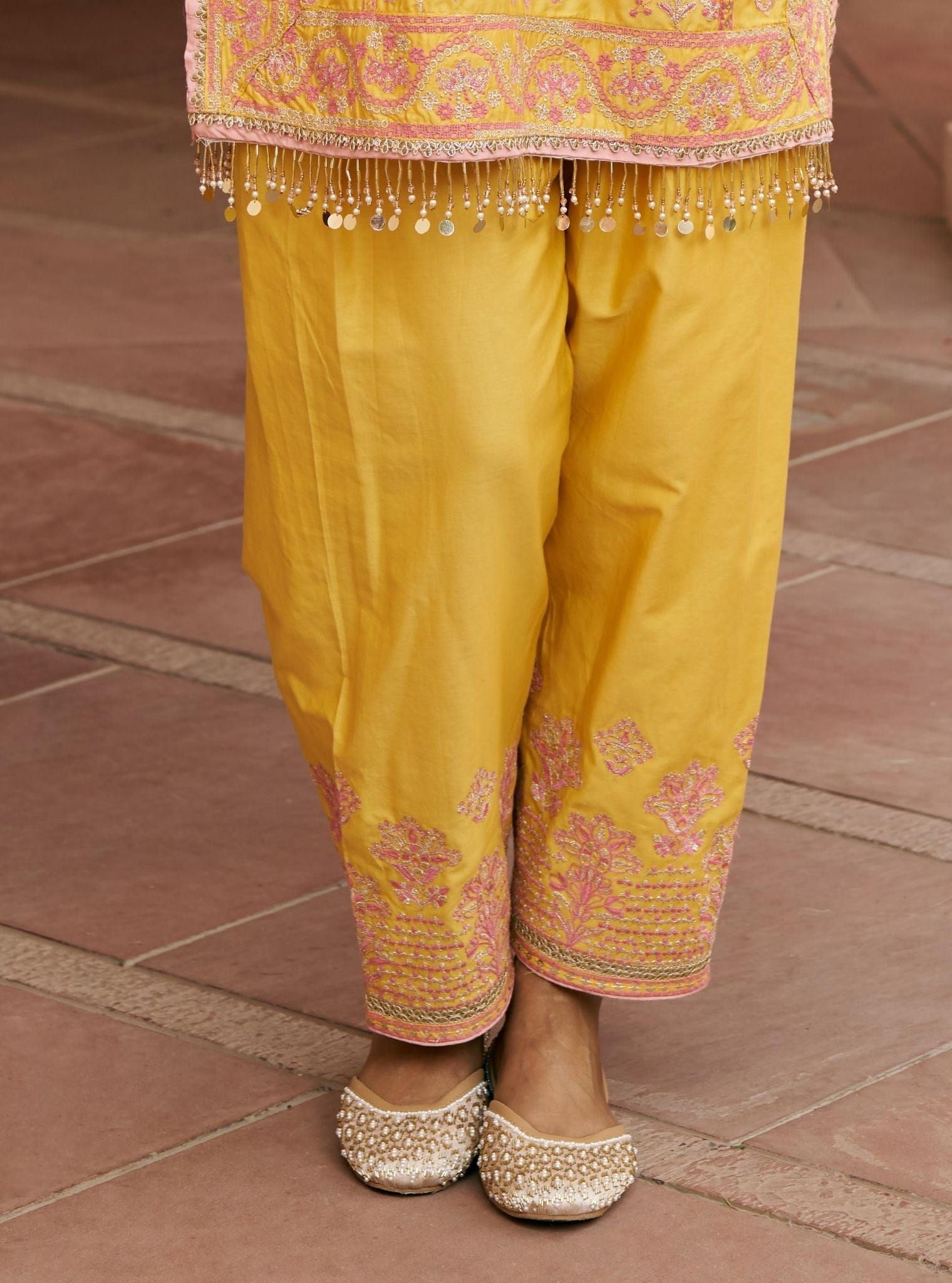 Khumari Pima Satin Mustard Kurta Set
