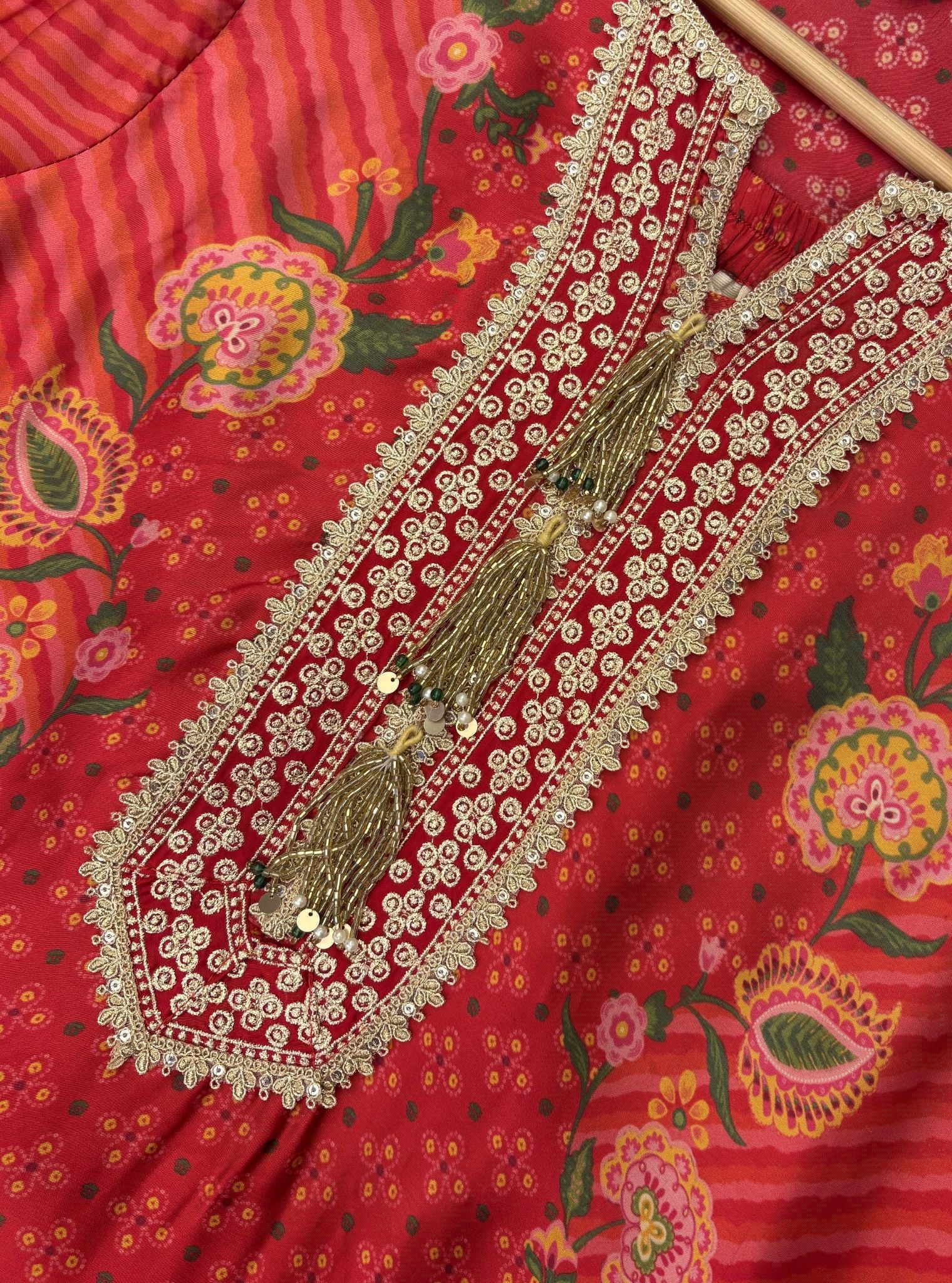 Osha Cupro Satin Red Kurta Set