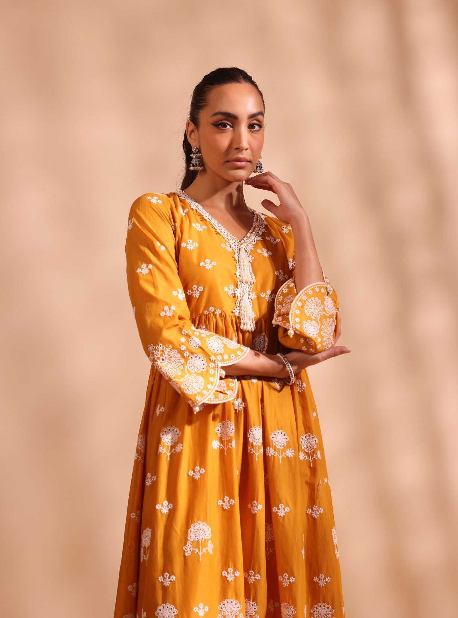 Nilan Supima Cotton Orange Anarkali Kurta Set