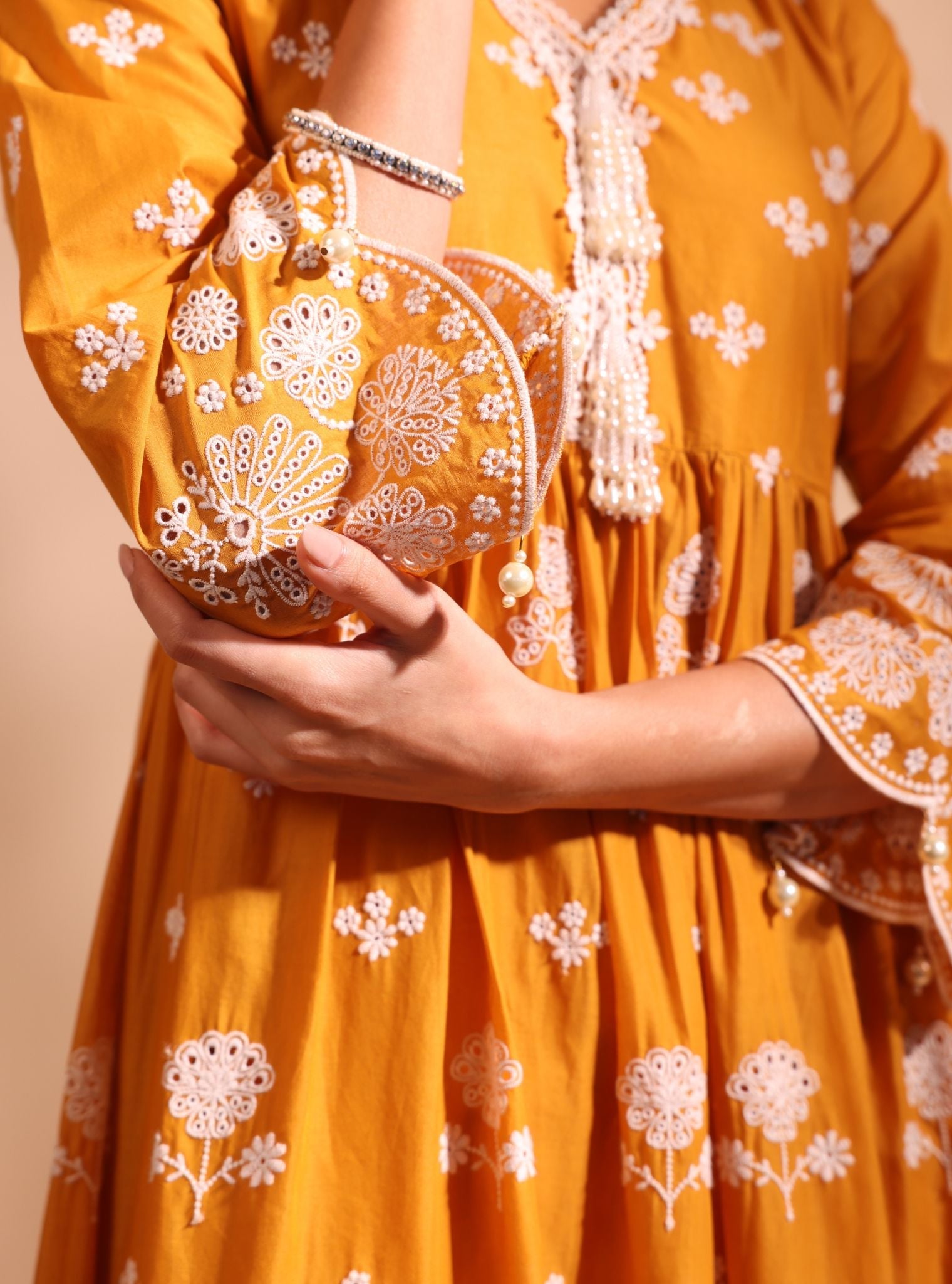 Nilan Supima Cotton Orange Anarkali Kurta Set