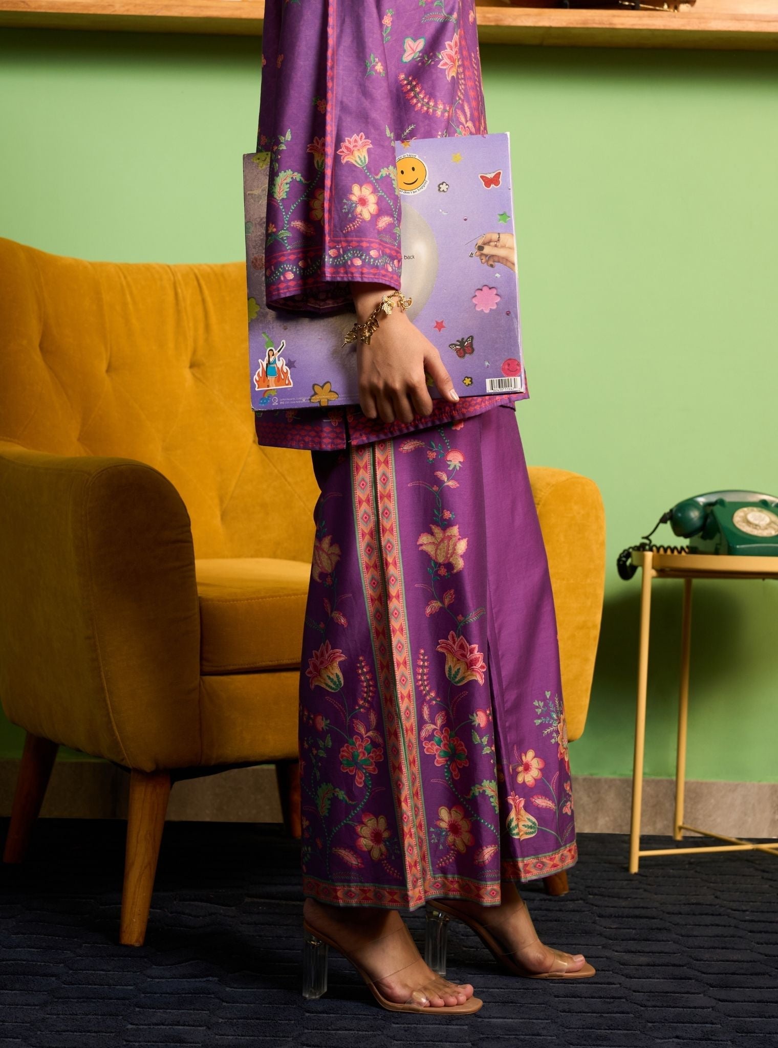 Zuni Pima Satin Purple Printed Top Set