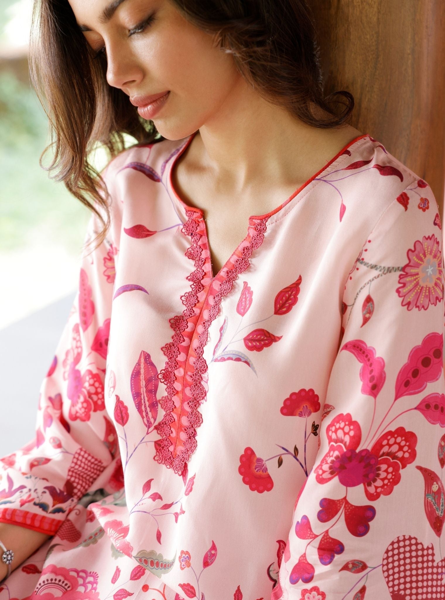 Mulmul Lawn Printed Mika Off White Kurta With Mulmul Lawn Printed Mika Off White Dhoti Pant