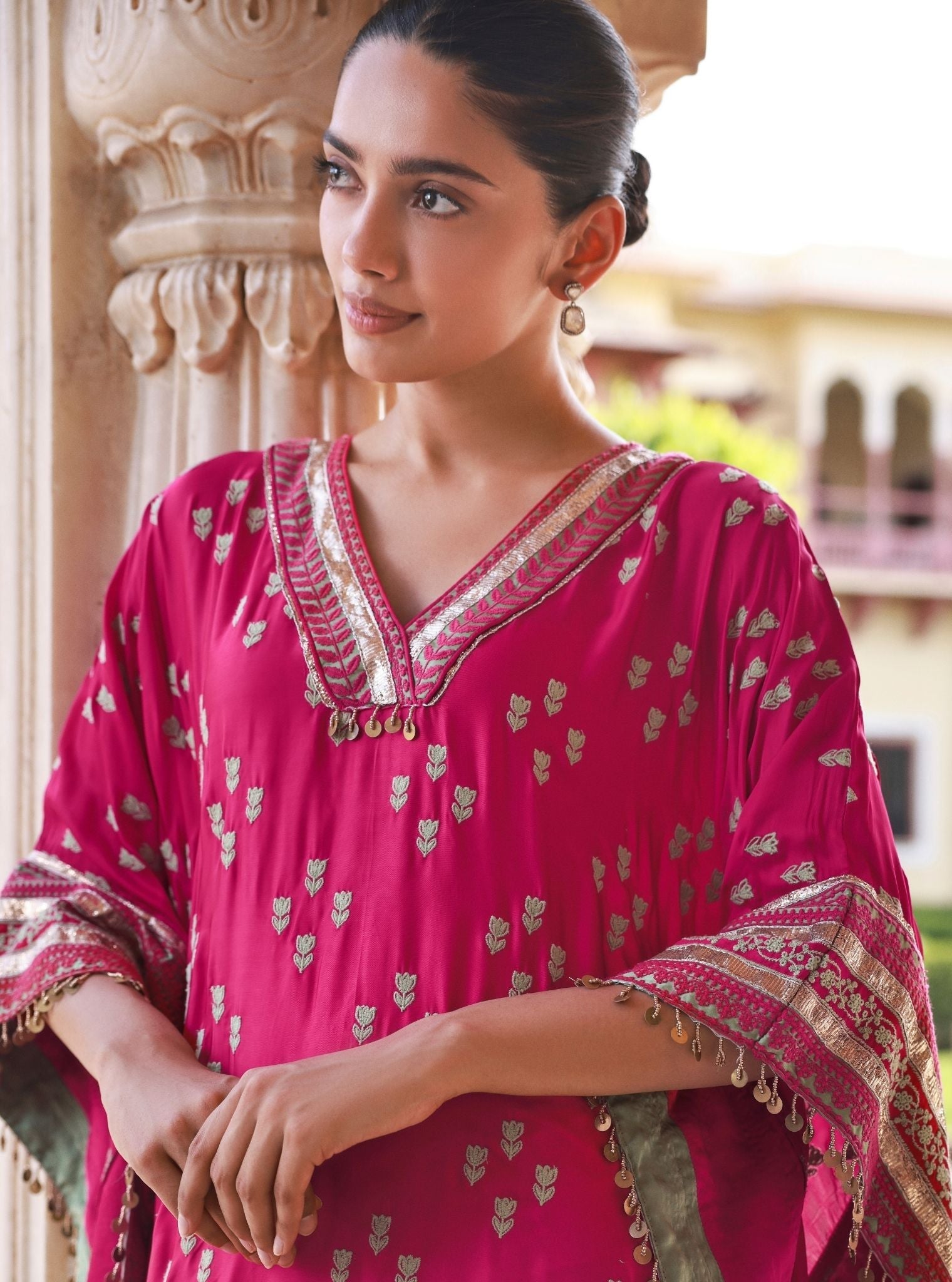 Nishaya Fuschia Bemberg Satin Kaftan