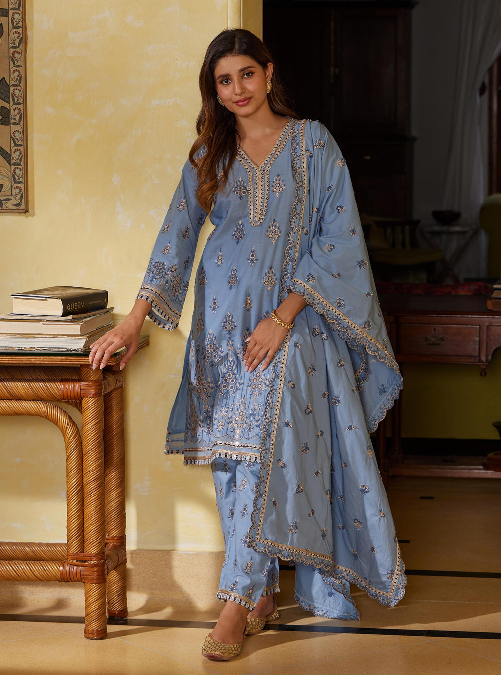 Mulmul Supima Cotton Amaltas Dark Blue Kurta
