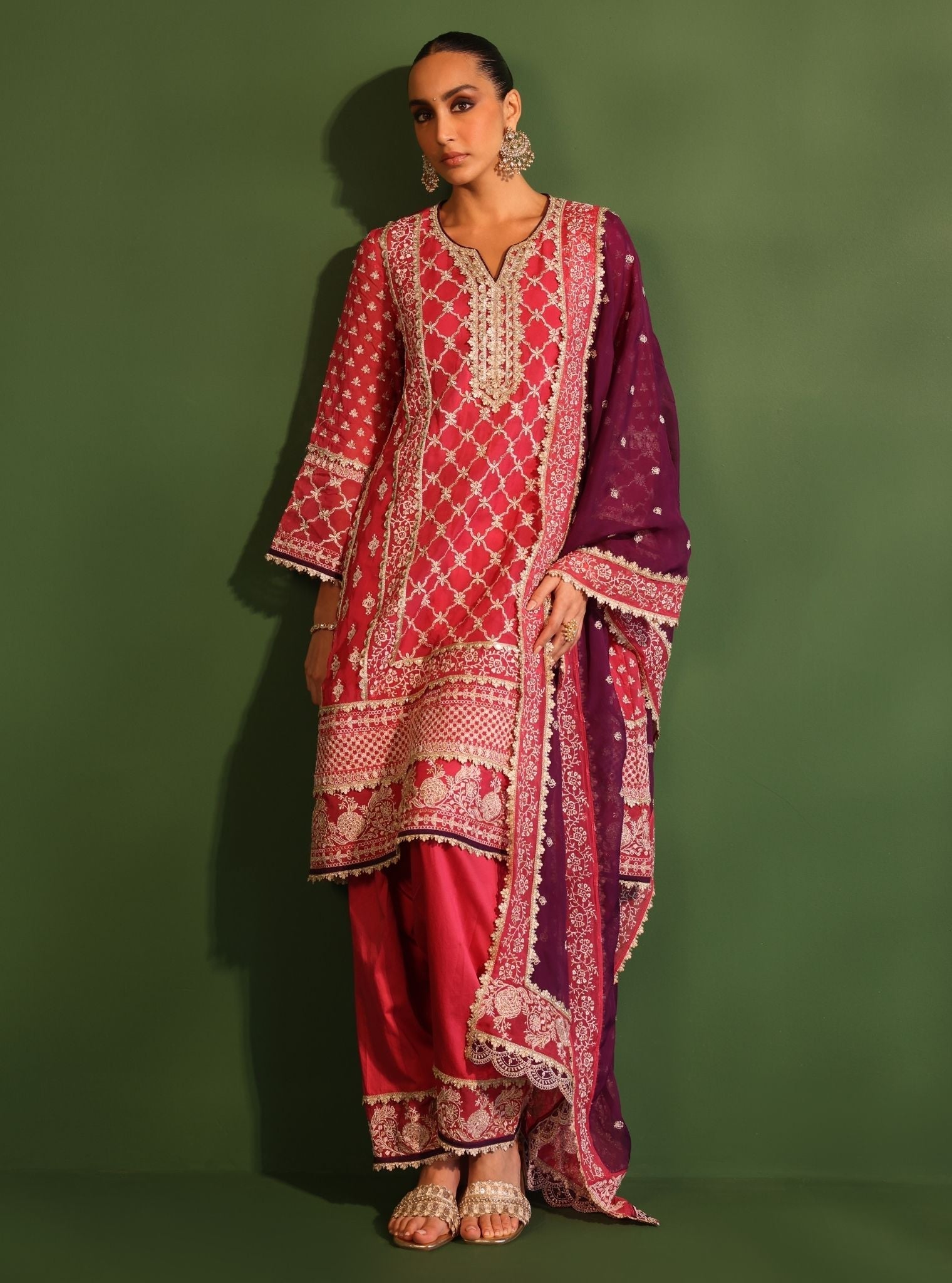 Suhana Organza Fuschia Kurta Set