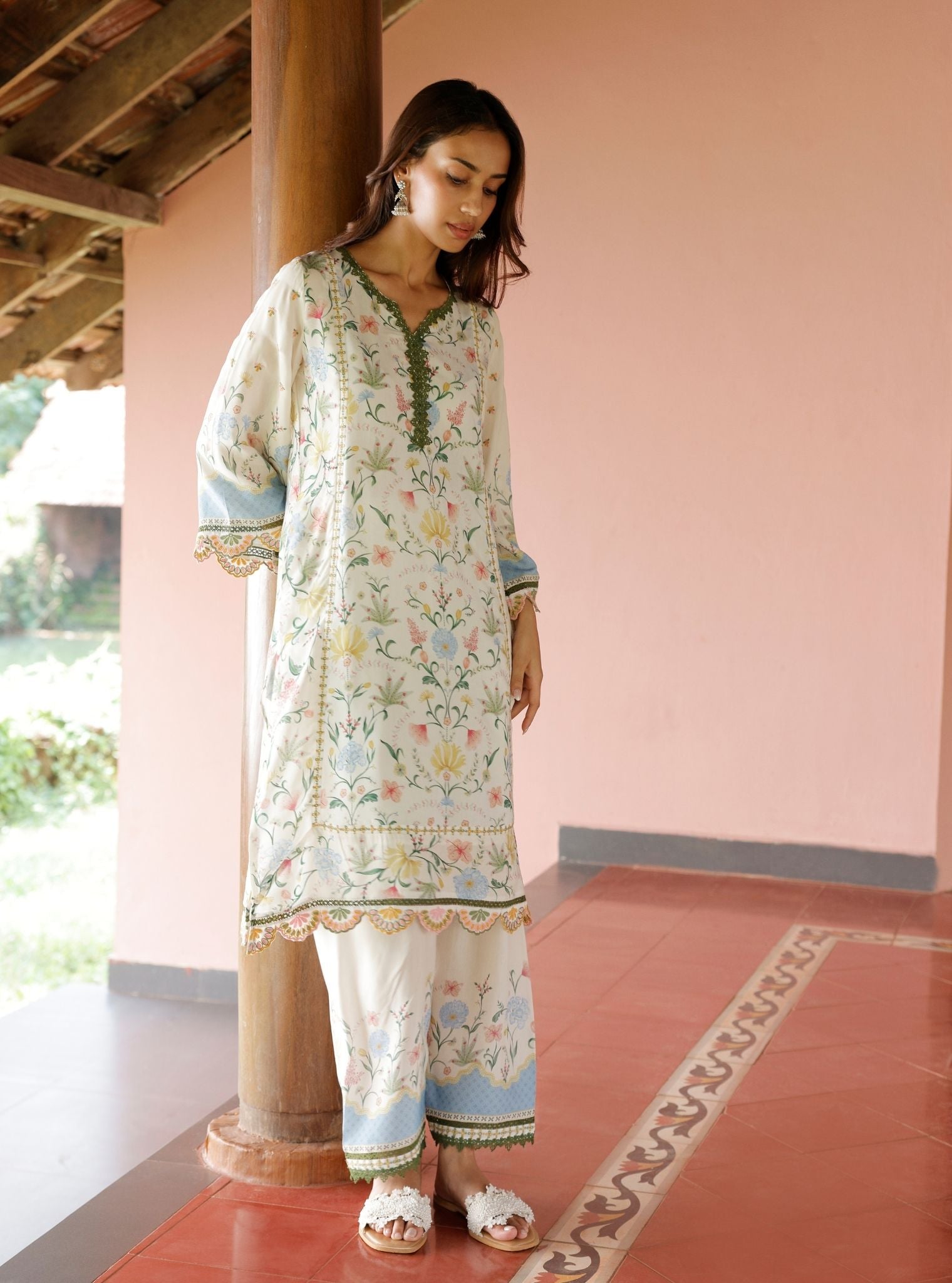 Mulmul Lawn Printed Alya Off White Kurta With Mulmul Lawn Printed Alya Off White Pant