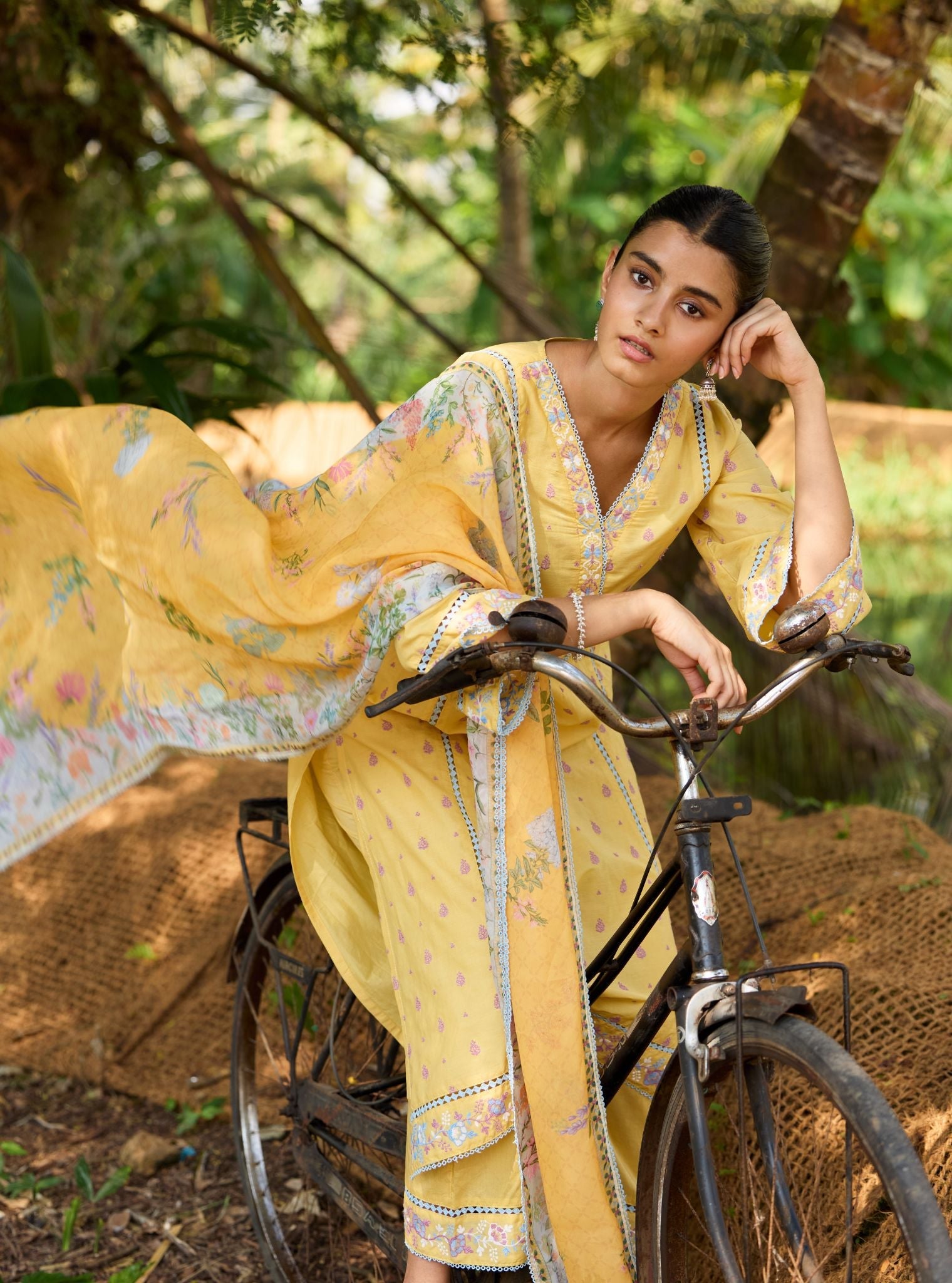 Shira Supima Cotton Yellow Anarkali Kurta Set