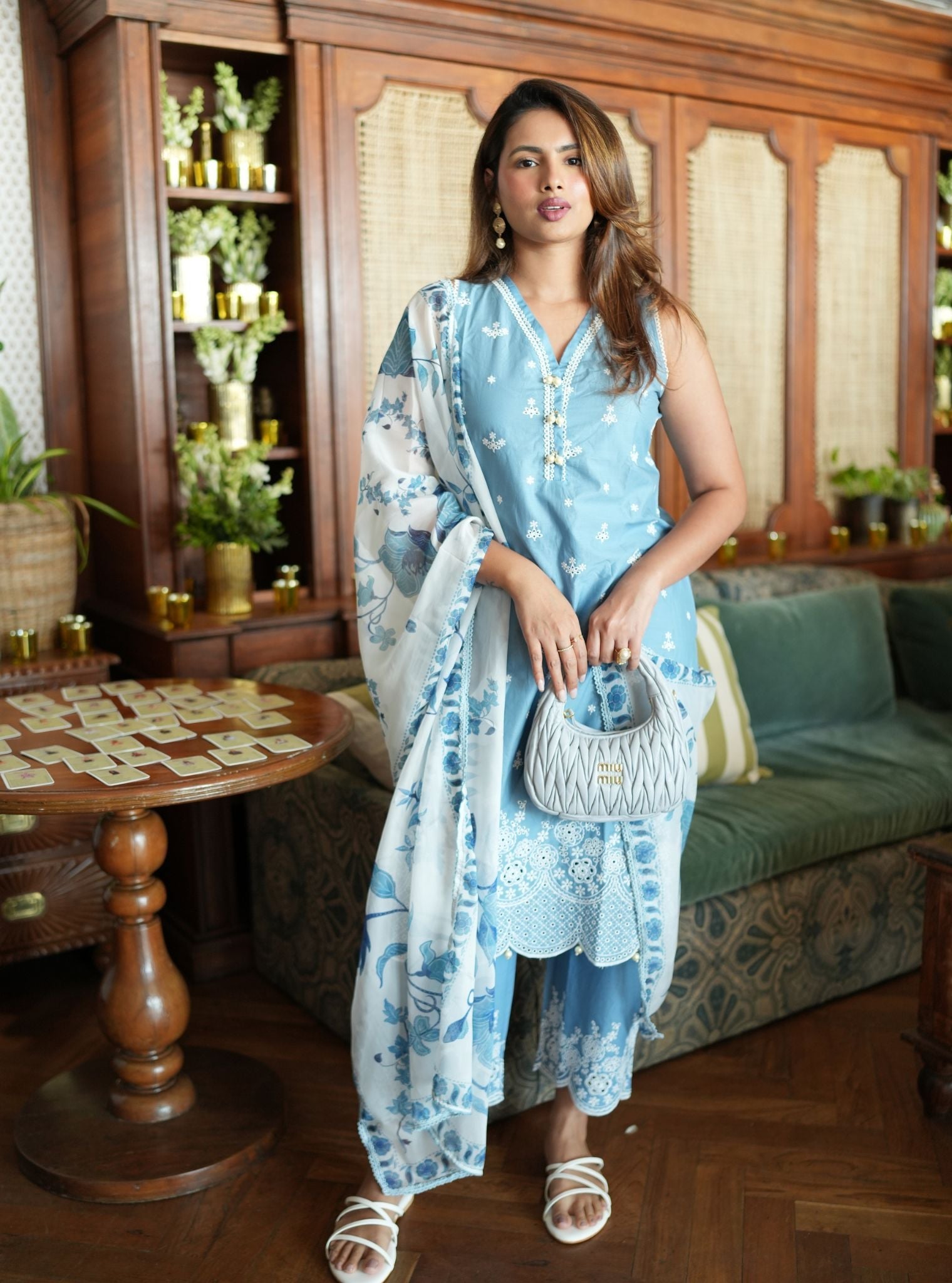 Kora Supima Cotton Blue Kurta Set
