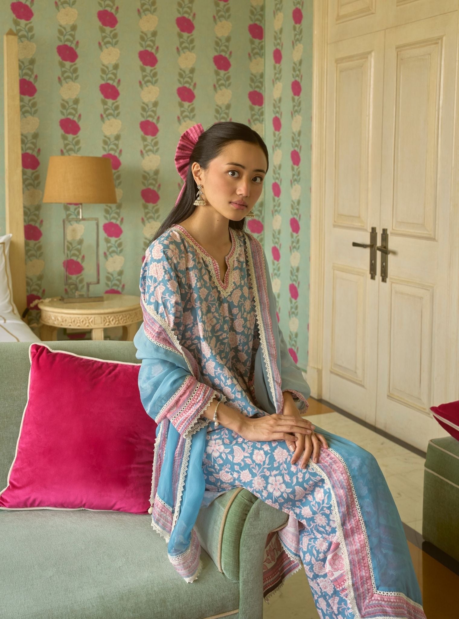 Rosabelle Steel Blue Mulmul Supima Cotton Kurta Set