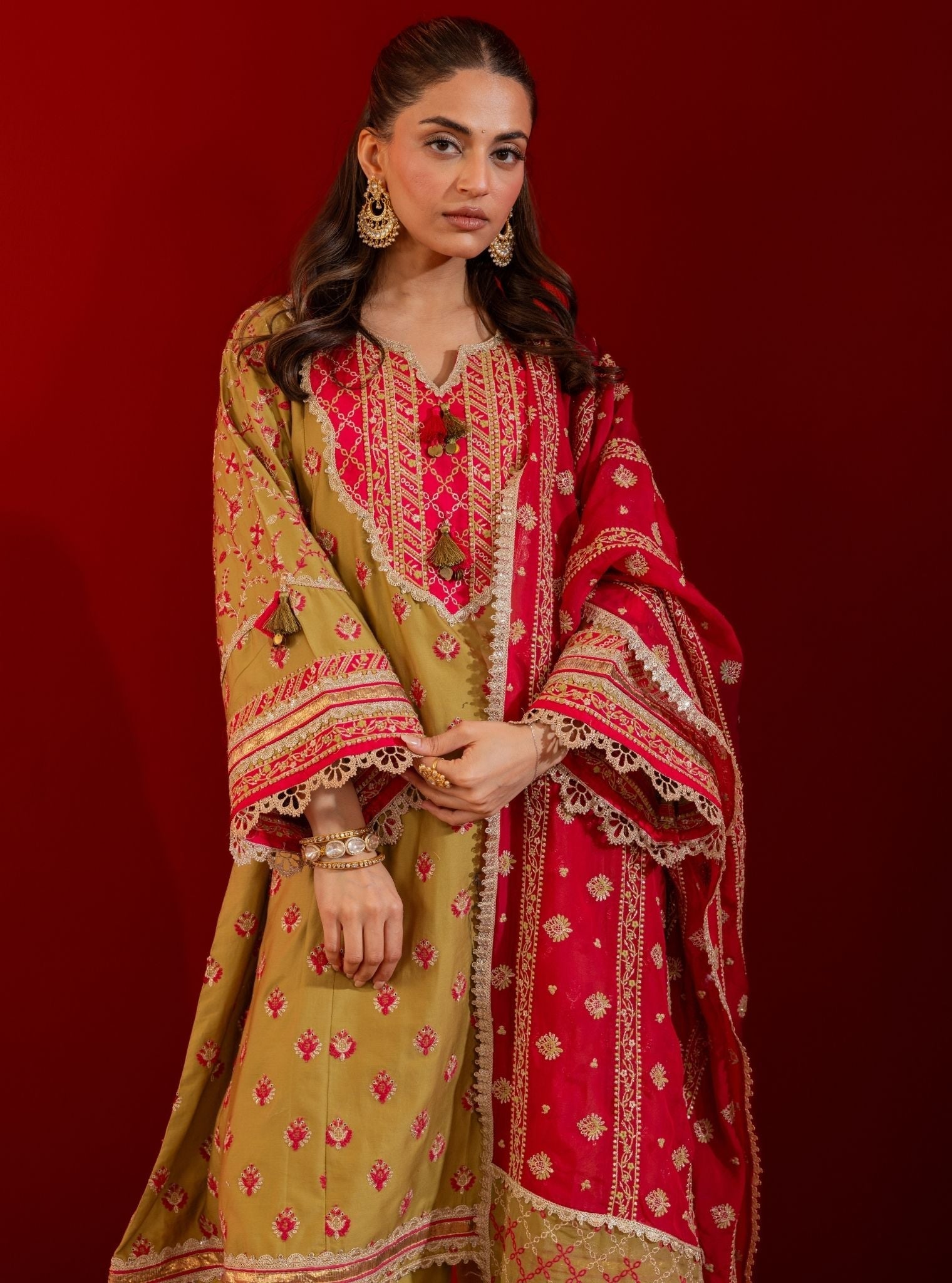 Mulmul Pima Satin Bandhan Green Kurta With Mulmul Pima Satin Bandhan Green Pant