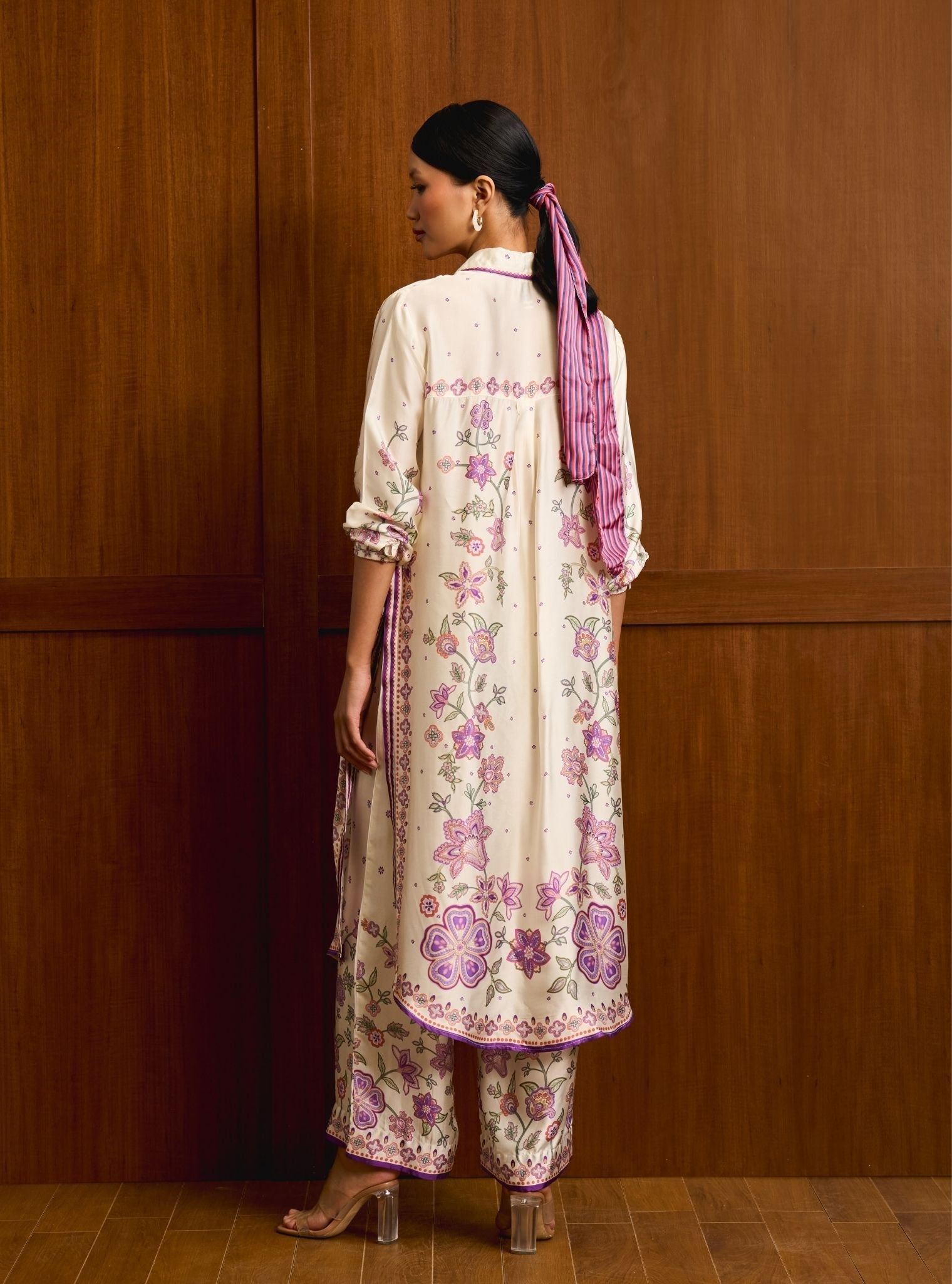 Mrina Cupro Satin Off White Shirt Set