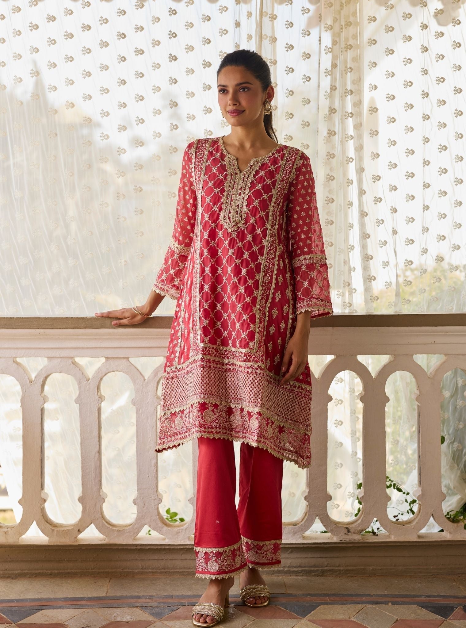 Suhana Organza Red Kurta Set