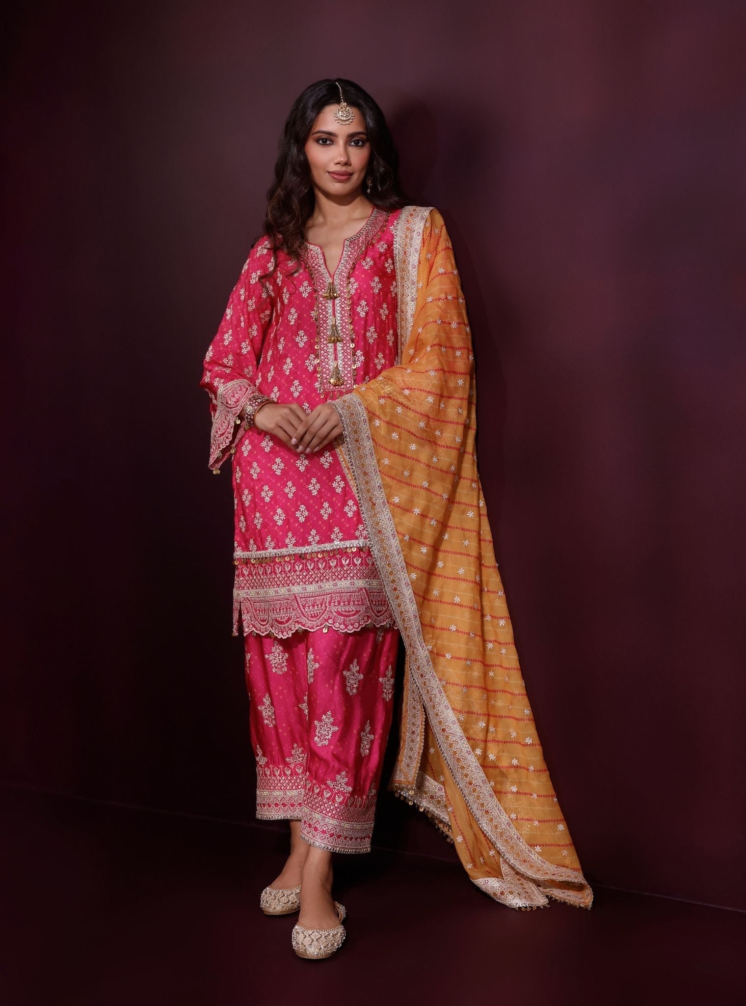 Elira Cupro Satin Fuschia Kurta With Farshi Salwar