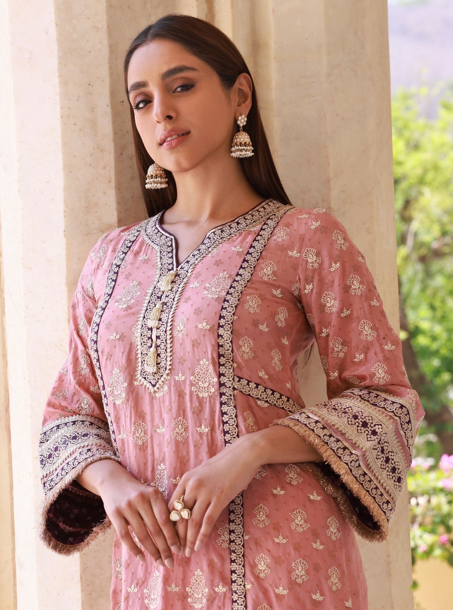 Aryela Pink Banarsi Kurta Set