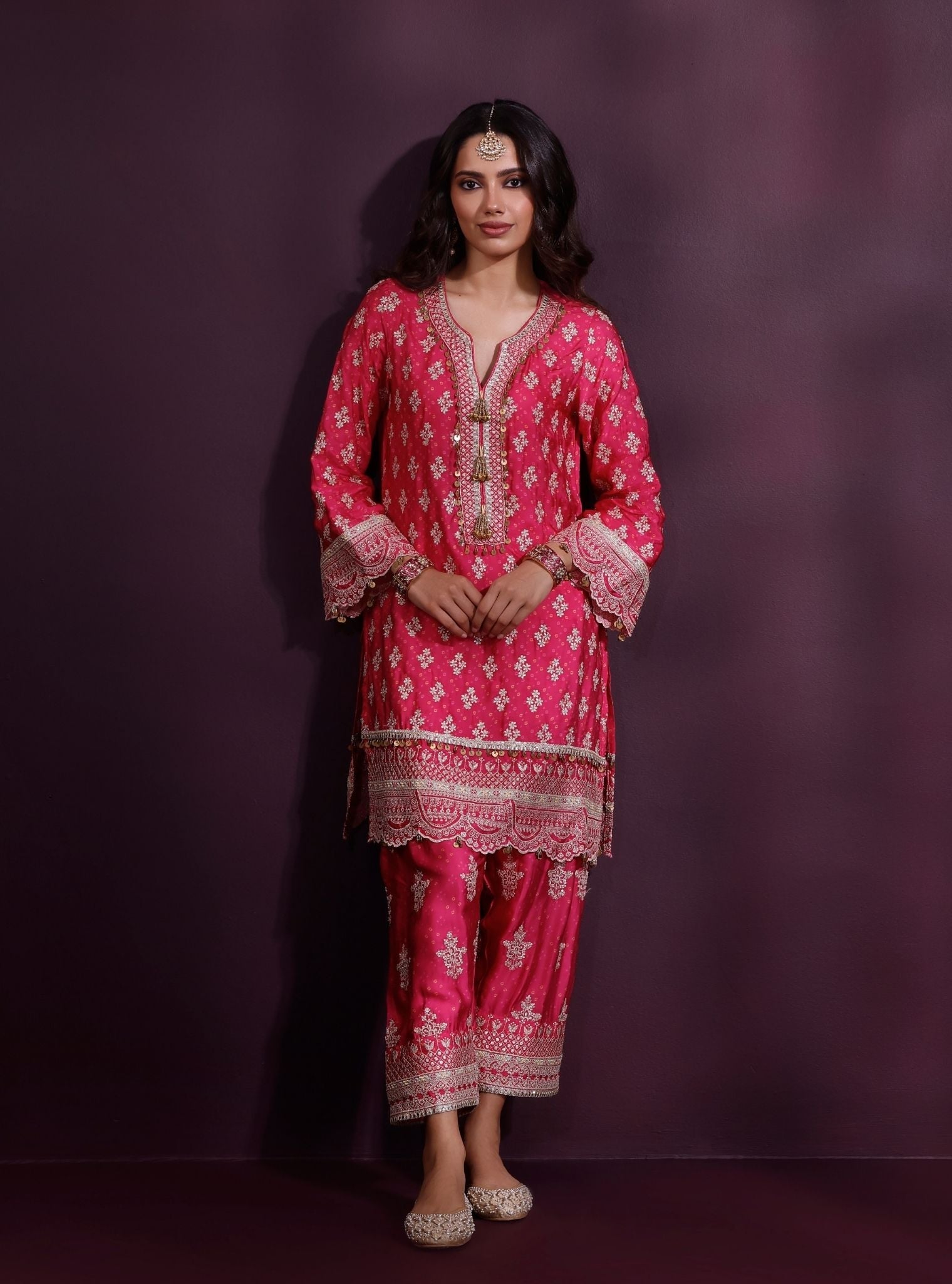 Elira Cupro Satin Fuschia Kurta With Farshi Salwar