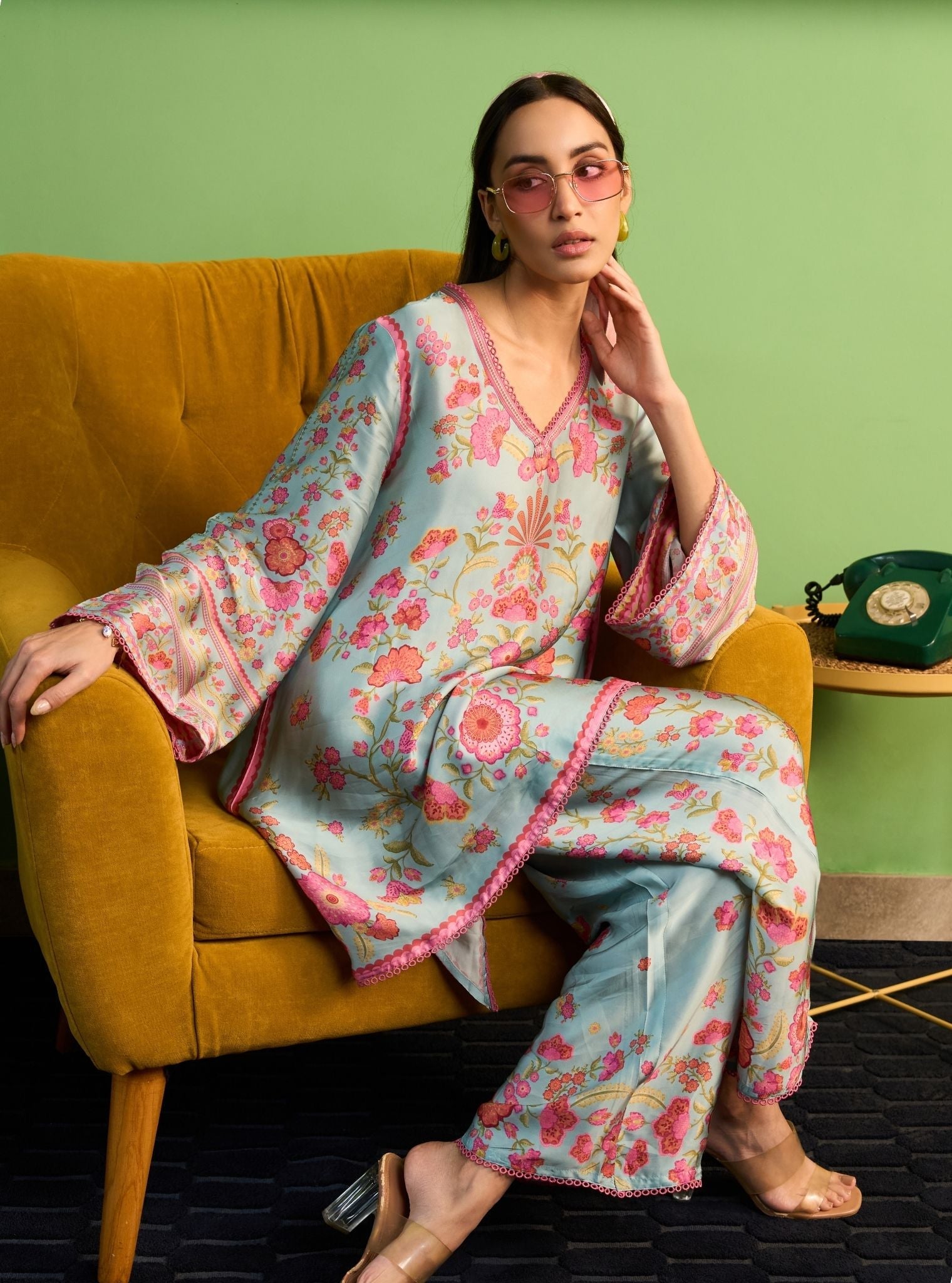 Ruhaana Cupro Satin Blue Co-ord Set