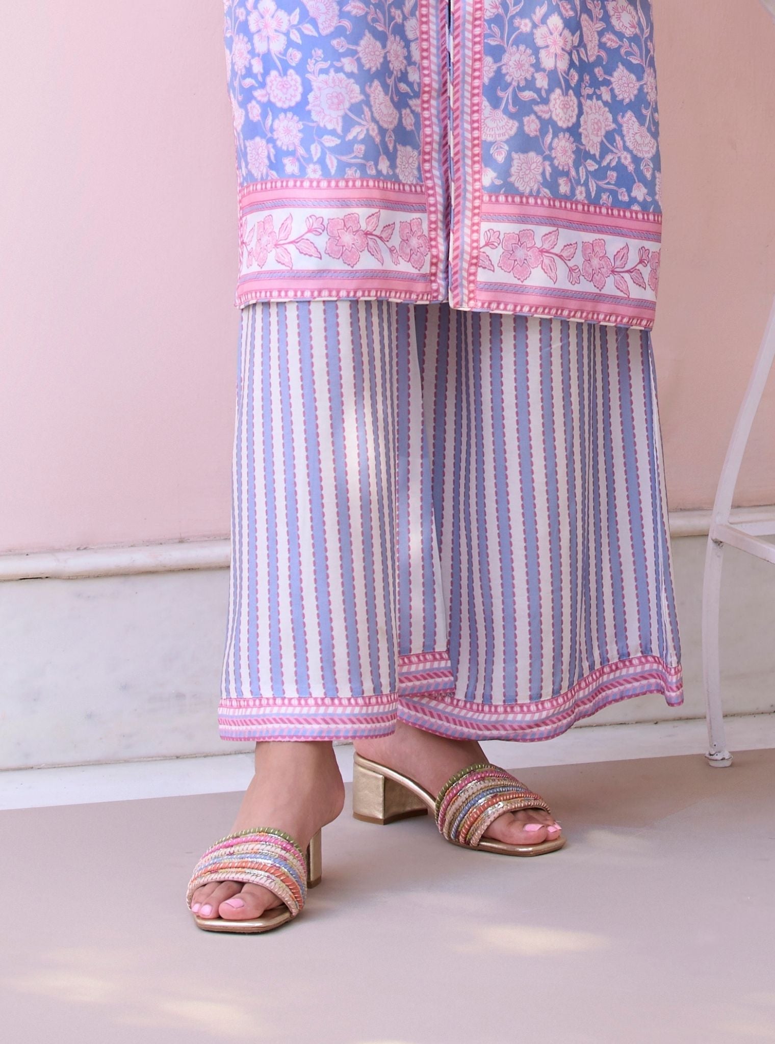 Maharose Steel Blue Printed Lawn Jacket Set