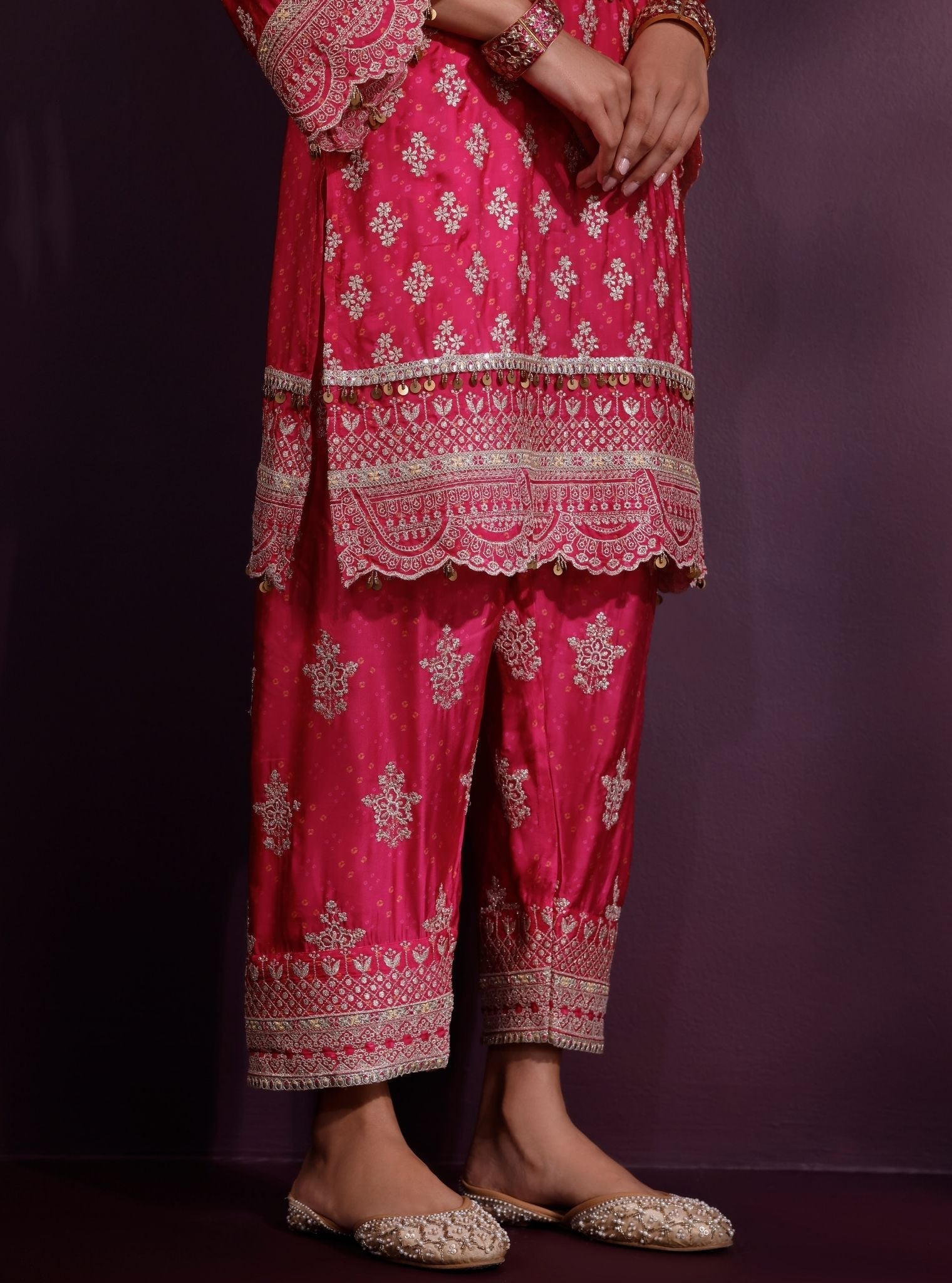 Elira Cupro Satin Fuschia Kurta With Farshi Salwar