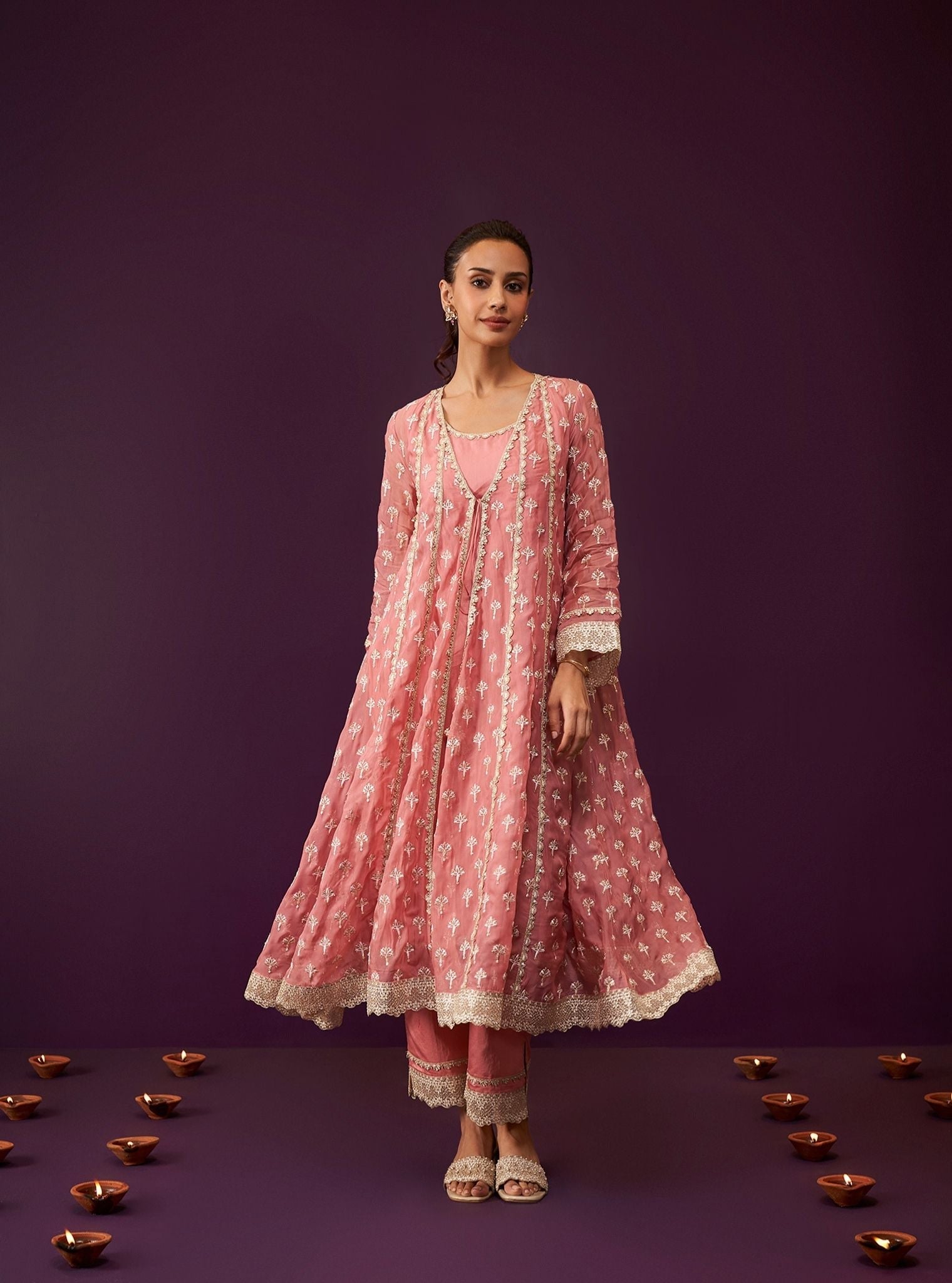 Sanoh Organza Mauve Anarkali Kurta Set