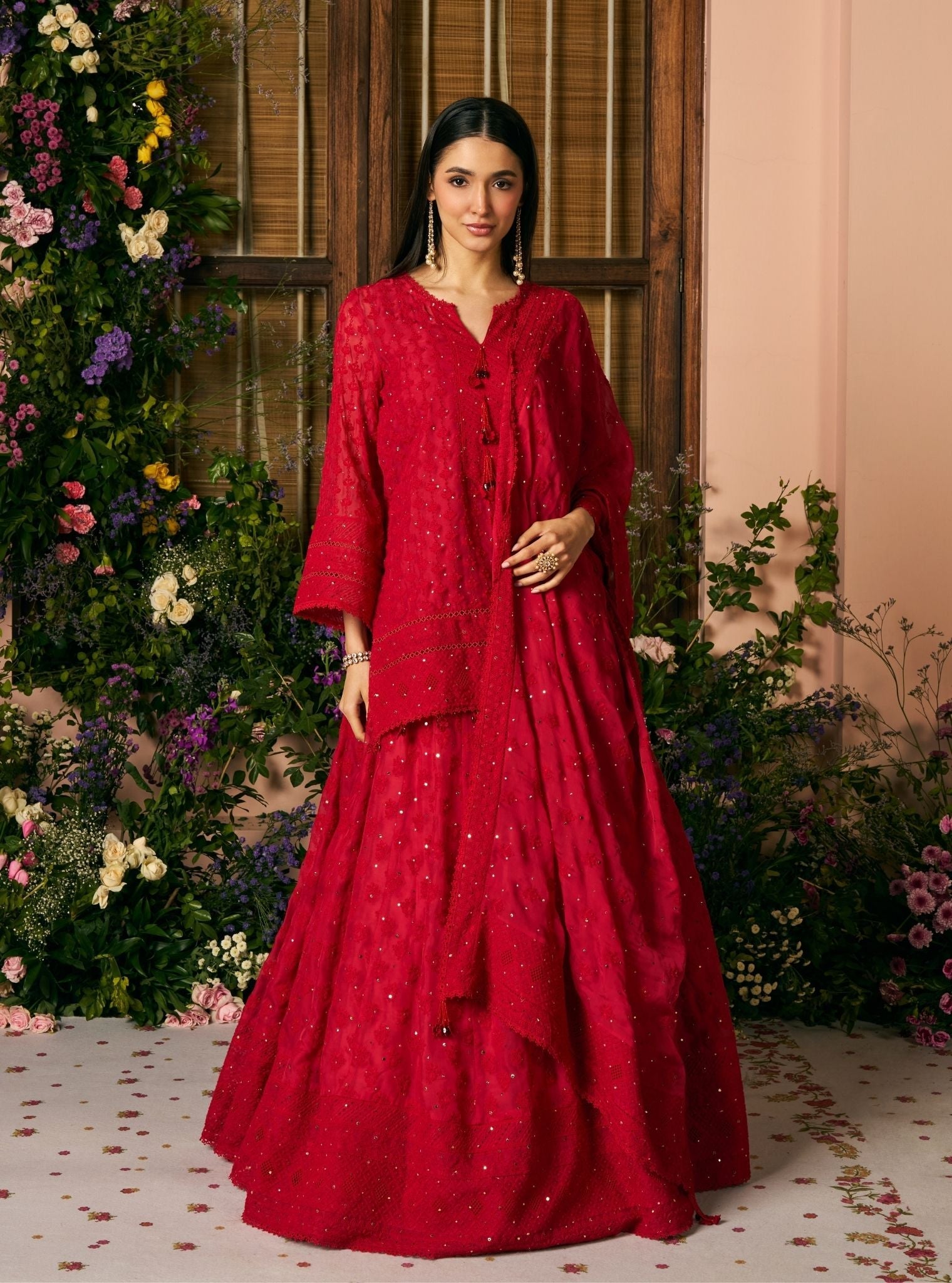 Kilol Organza Red Lehenga