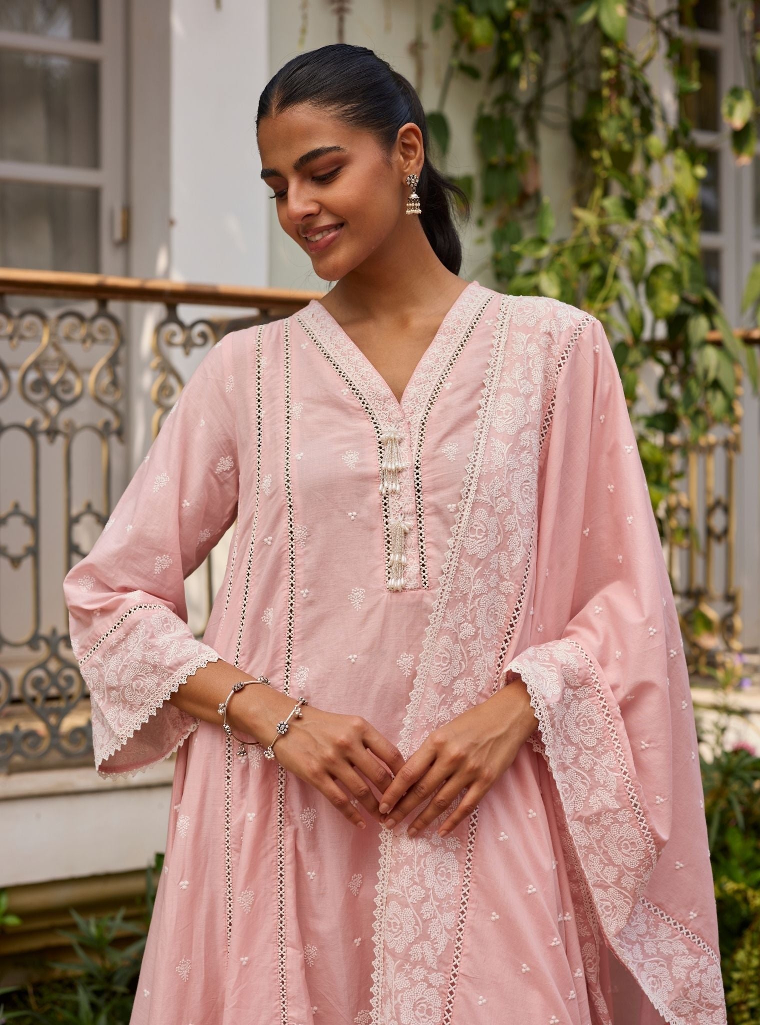 Mysaara Supima Cotton Pink Anarkali Kurta Set
