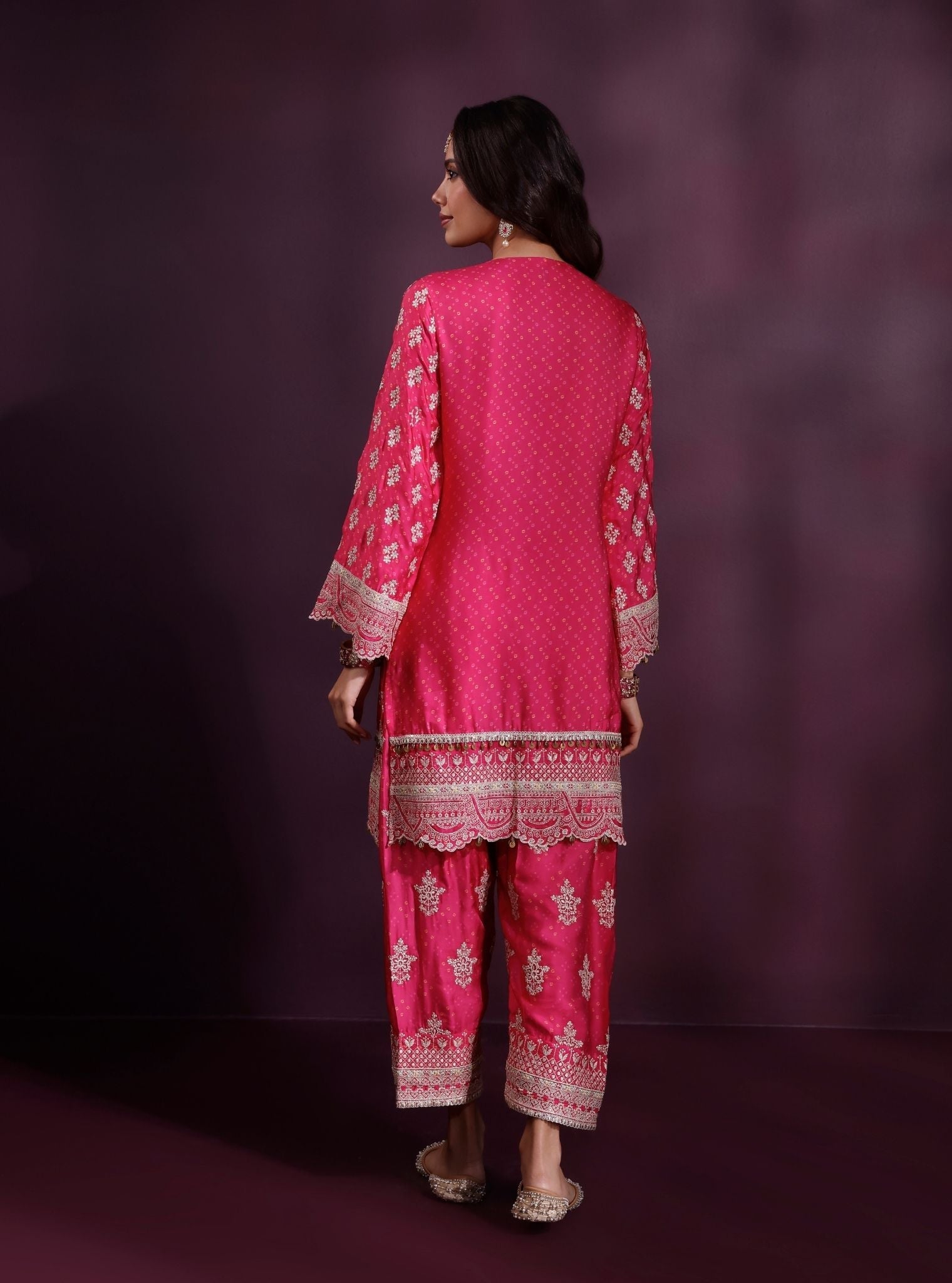 Elira Cupro Satin Fuschia Kurta With Farshi Salwar