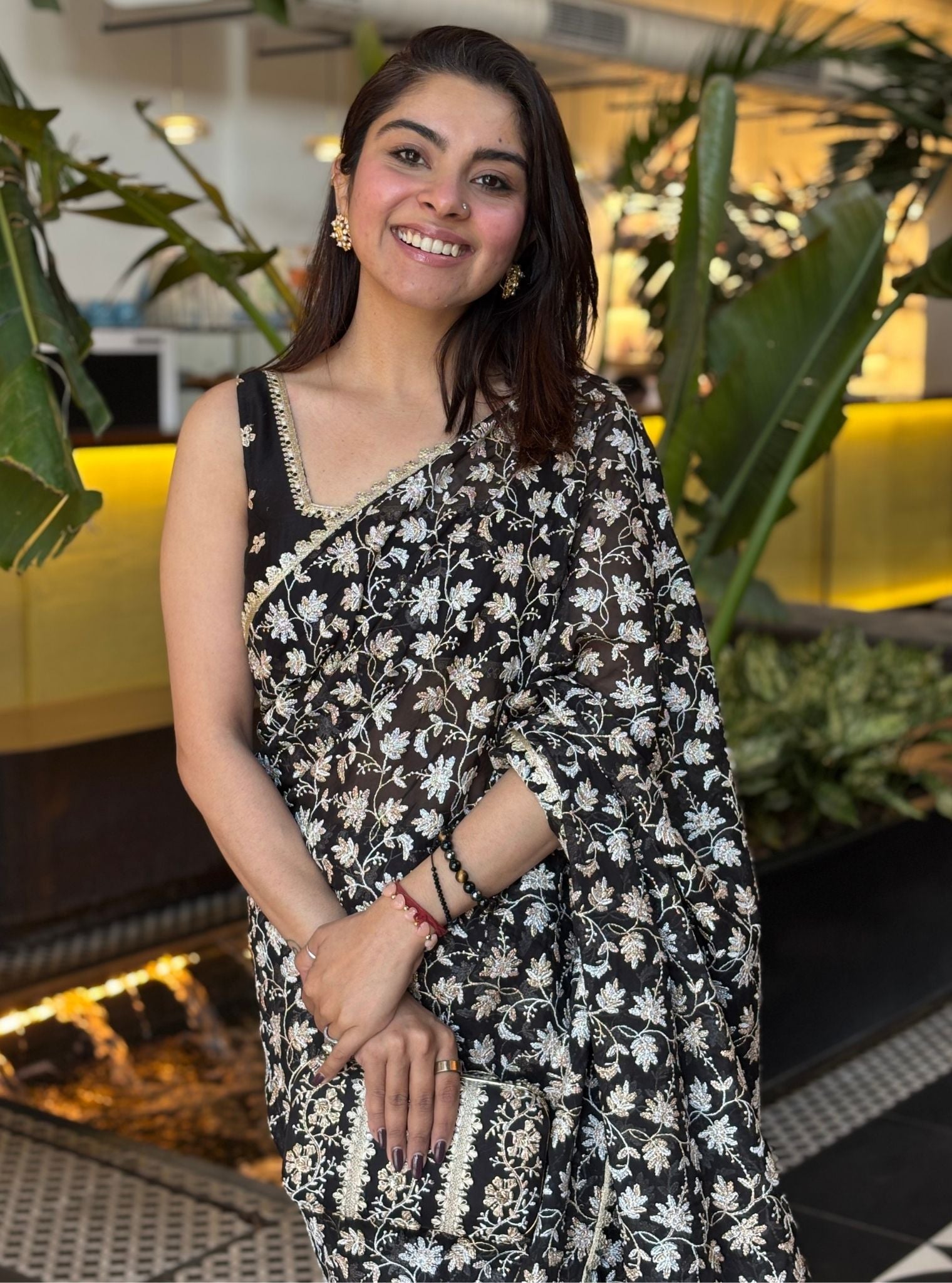 Jeannie Organza Black Saree