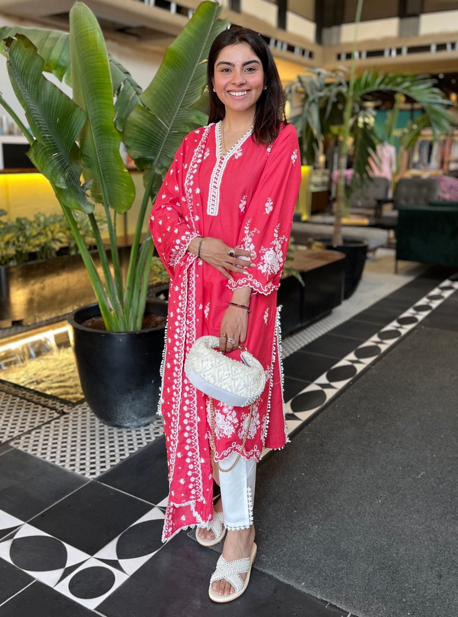 Love Song Supima Cotton Red Kurta With Slit Pant