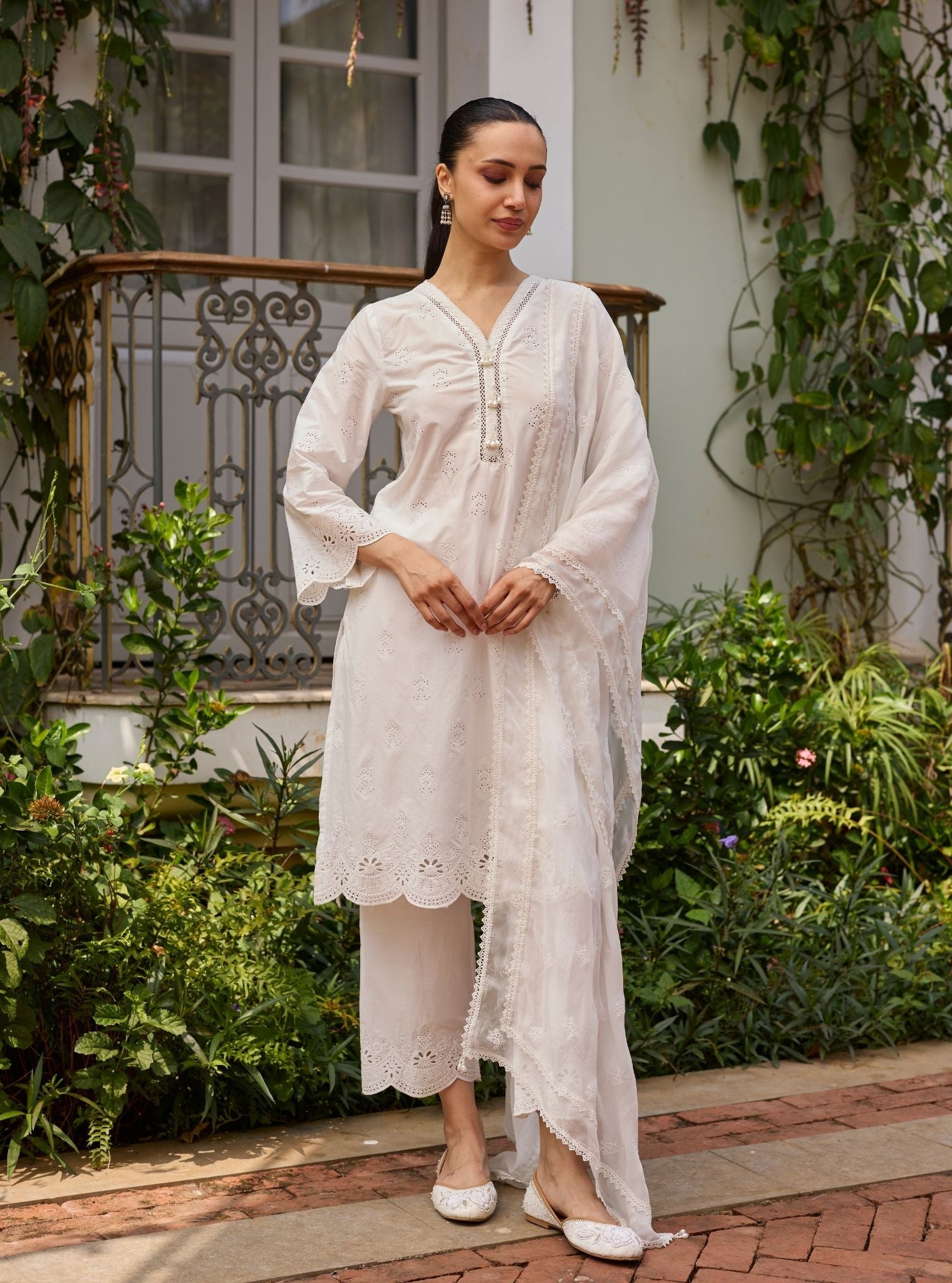 Leniya Supima Cotton White Kurta Set