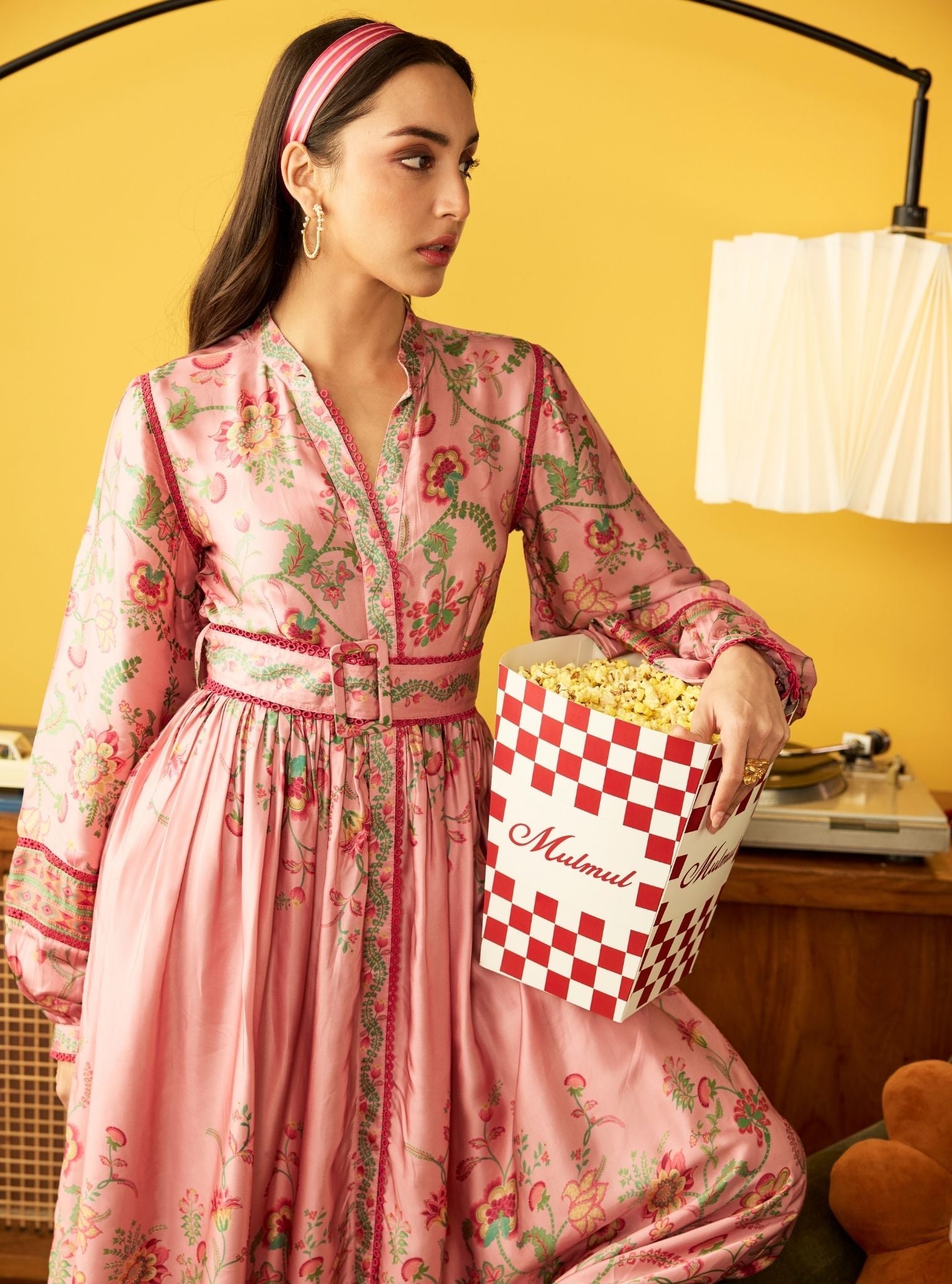 Khas Cupro Satin Pink Printed Dress