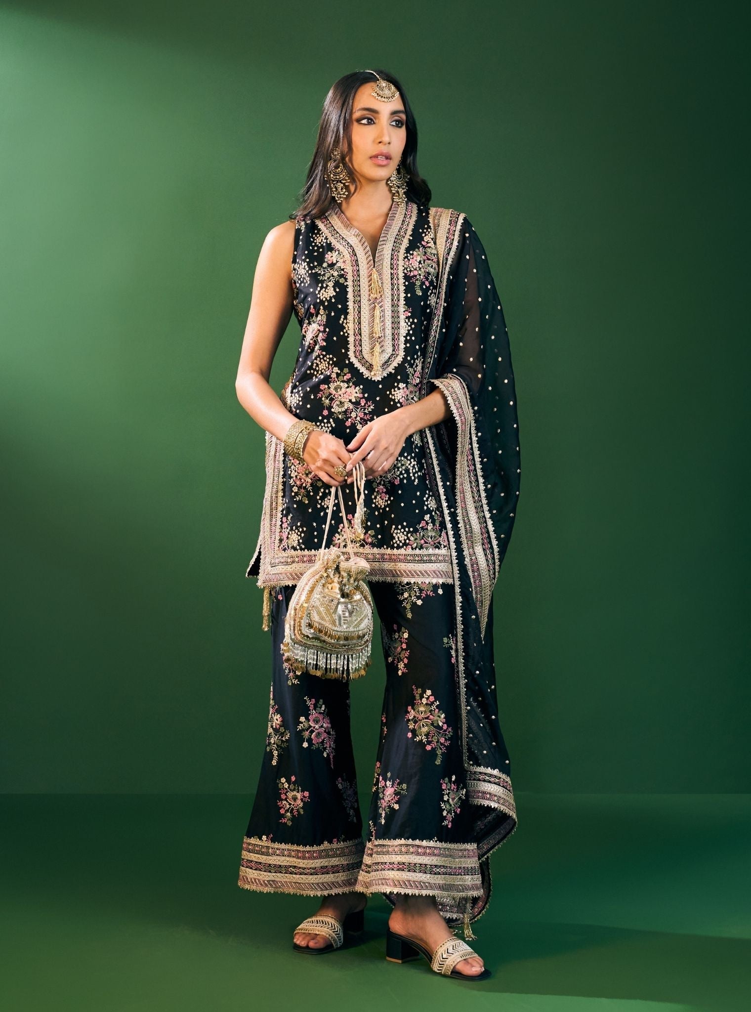 Lami Pima Satin Black Kurta Set