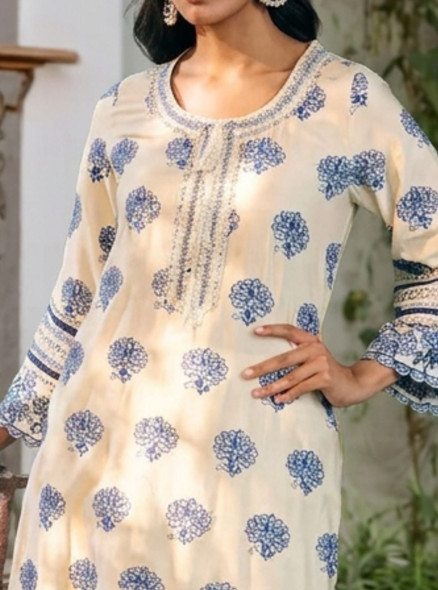 Reha Pima Satin Off White Kurta Set